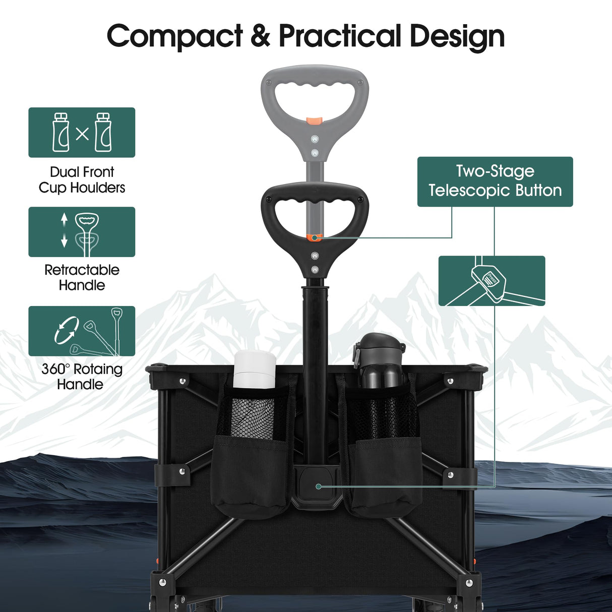 140L Collapsible Folding Wagon Cart with 330lbs Resting Weight Capacity, Heavy Duty Garden Cart with All-Terrain&Brake Wheel, Foldable Utility Wagon with Side Pocket for Groceries Camping,Black Generic