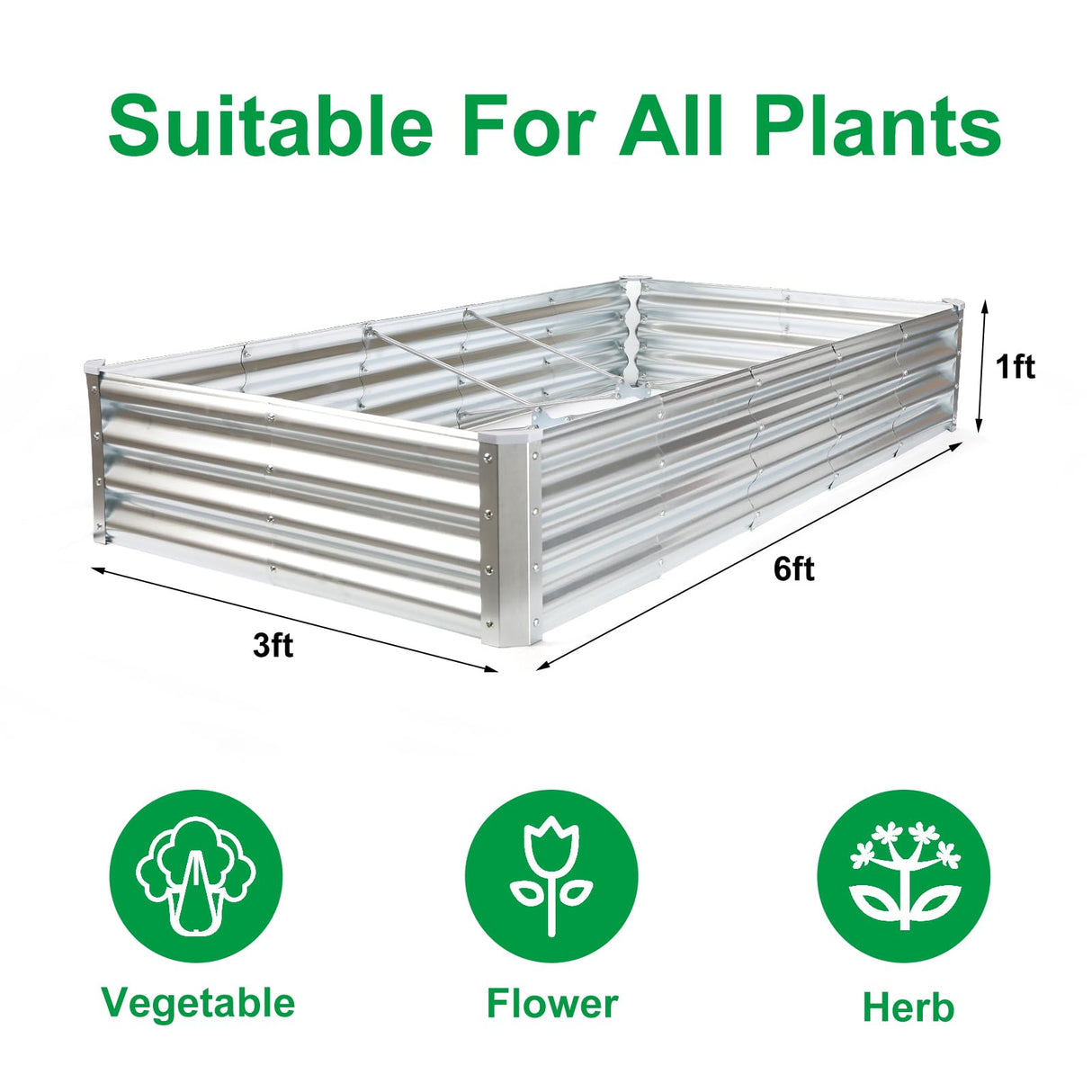 JERIA 6×3×1ft Raised Garden Bed with Support Rods,Galvanized Raised Garden Bed Kit Outdoor Metal Gardening Planter Box for Vegetable, Fruits, Flower JERIA