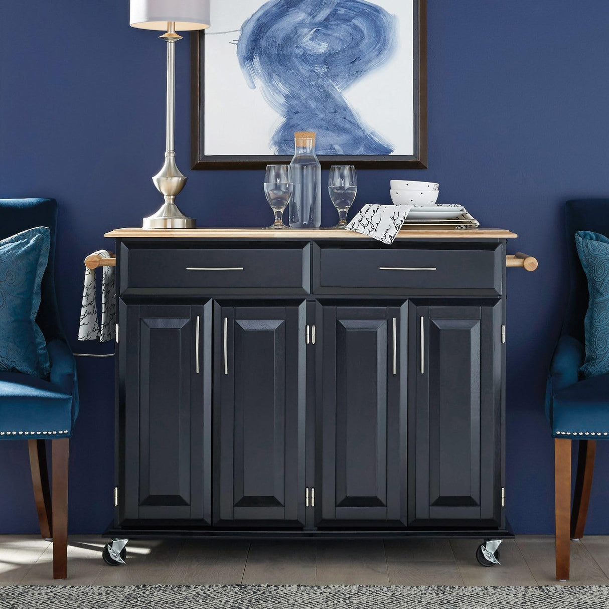 Homestyles Kitchen Cart with Storage Dolly Madison, 48.25 Inches Wide, Black homestyles