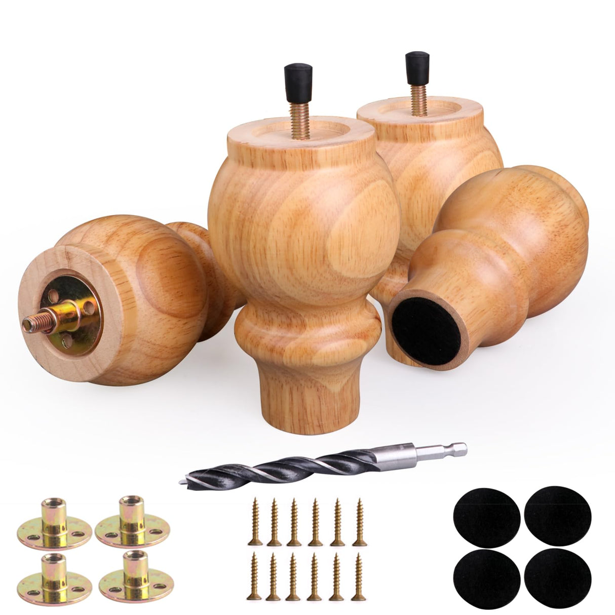 Xlroaafs Wood Couch Legs 5 inch Sofa Legs for Furniture Set of 4, Natural Replacement Wooden Legs Furniture Feet Table Cabinet Dresser Bed Frame Legs Xlroaafs