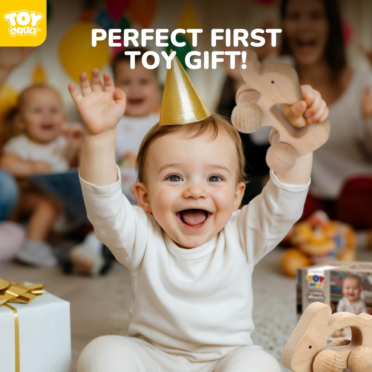 TOY Life Wooden Toys Cars, Animal Wooden Cars, Montessori Toys for Babies 0-6-12 Months, Wooden Baby Toys for 1 Year Old Boy Christmas Birthday Gift, Baby Boy Nursery Decor, Elephant & Rabbit Toy Car TOY Life
