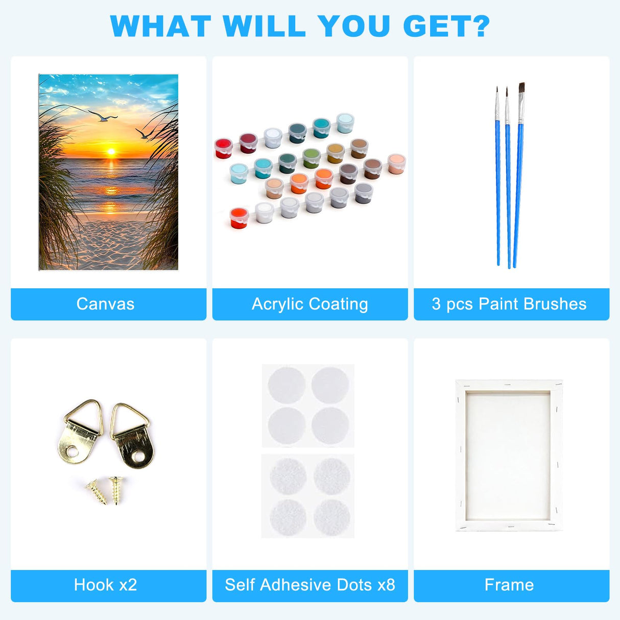 SENQAO Sunset Paint by Numbers for Adults Beginners Framed, Beach Adults' Paint-by-Number Kits, Adult Paint by Number Kits on Canvas, Acrylic Number Painting for Home Decor, 8x12in SENQAO