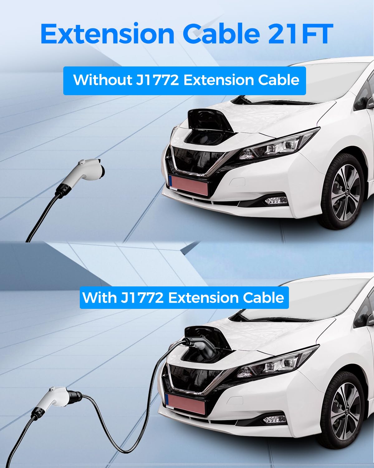 EV Charger Extension Cable, 21ft 50Amp J1772 Extension Cable Compatible with 110V-240V SAE J1772 EV Chargers, Suitable for J1772 EVs/PHEVs, Level 1/ Level 2 IP66 Car Charger Extension Cord with Bag SEGUMA