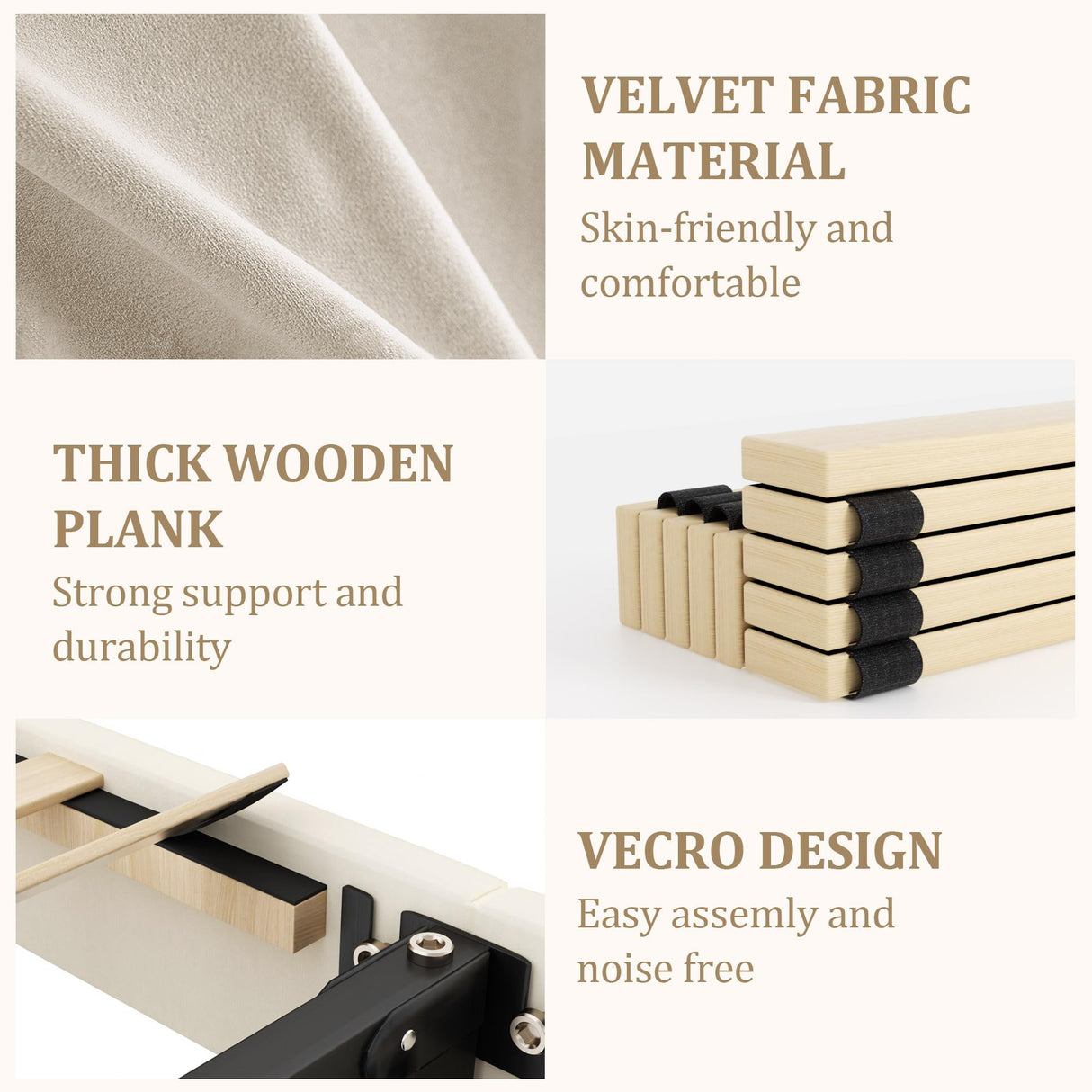 viplov King Bed Frame with Storage Drawers, Upholstered Platform Bed with Headboard and Wingboard, No Box Spring Needed, NO Noise, Easy Assembly, Wooden Support Slats, Beige viplov