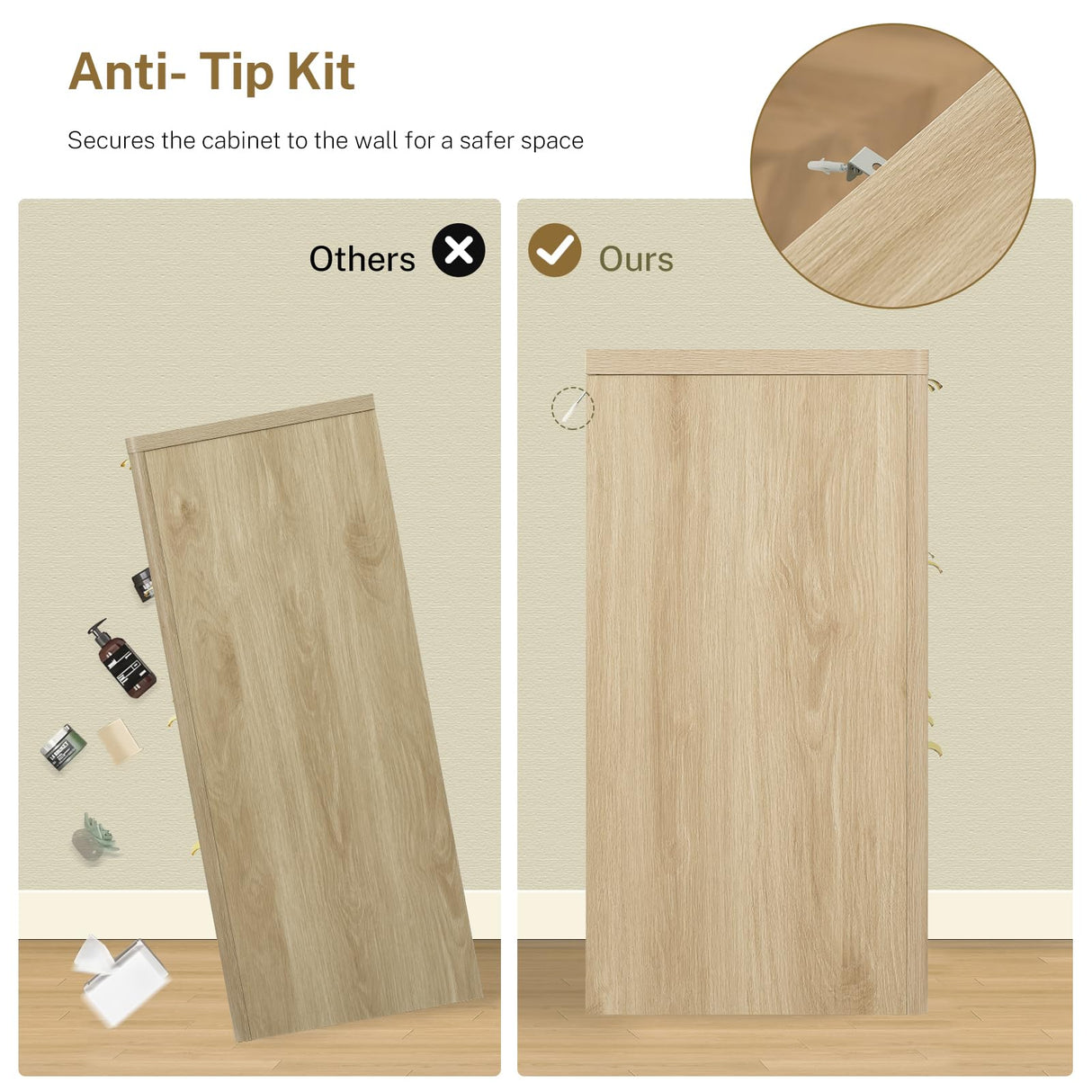 TEENFON Fluted Dresser for Bedroom with 9 Drawers, 63" Wide Modern Chest of Drawers with Metal Handle & Curved Profile Design, Wood Closet Clothes Storage Organizer for Living Room, Hallway, Natural TEENFON
