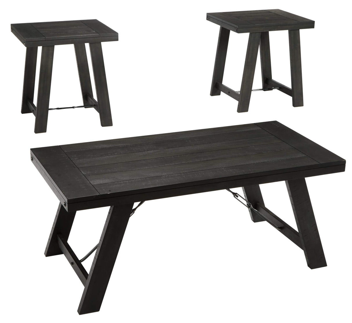 Signature Design by Ashley Noorbrook Farmhouse 3-Piece Table Set, Includes Coffee Table and 2 End Tables, Black Signature Design by Ashley