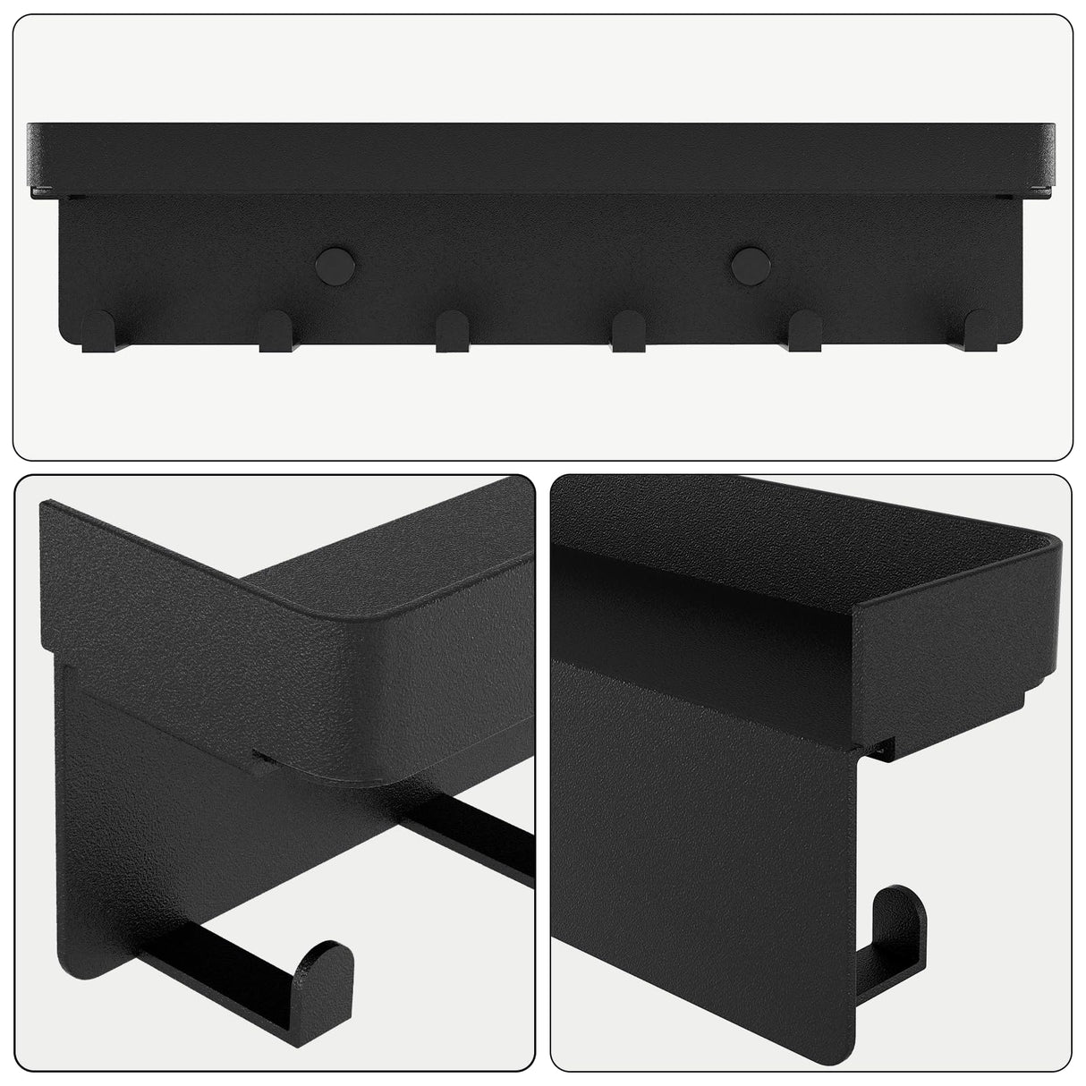 SZUGCOTD Key Holder for Wall Rustic Key and Mail Organizer 6 Key Hooks with Shelf Small Key Rack with Tray Adhesive Key Hanger Wall Mount for Entryway Hallway Living Room Decor, Metal, Matte Black SZUGCOTD