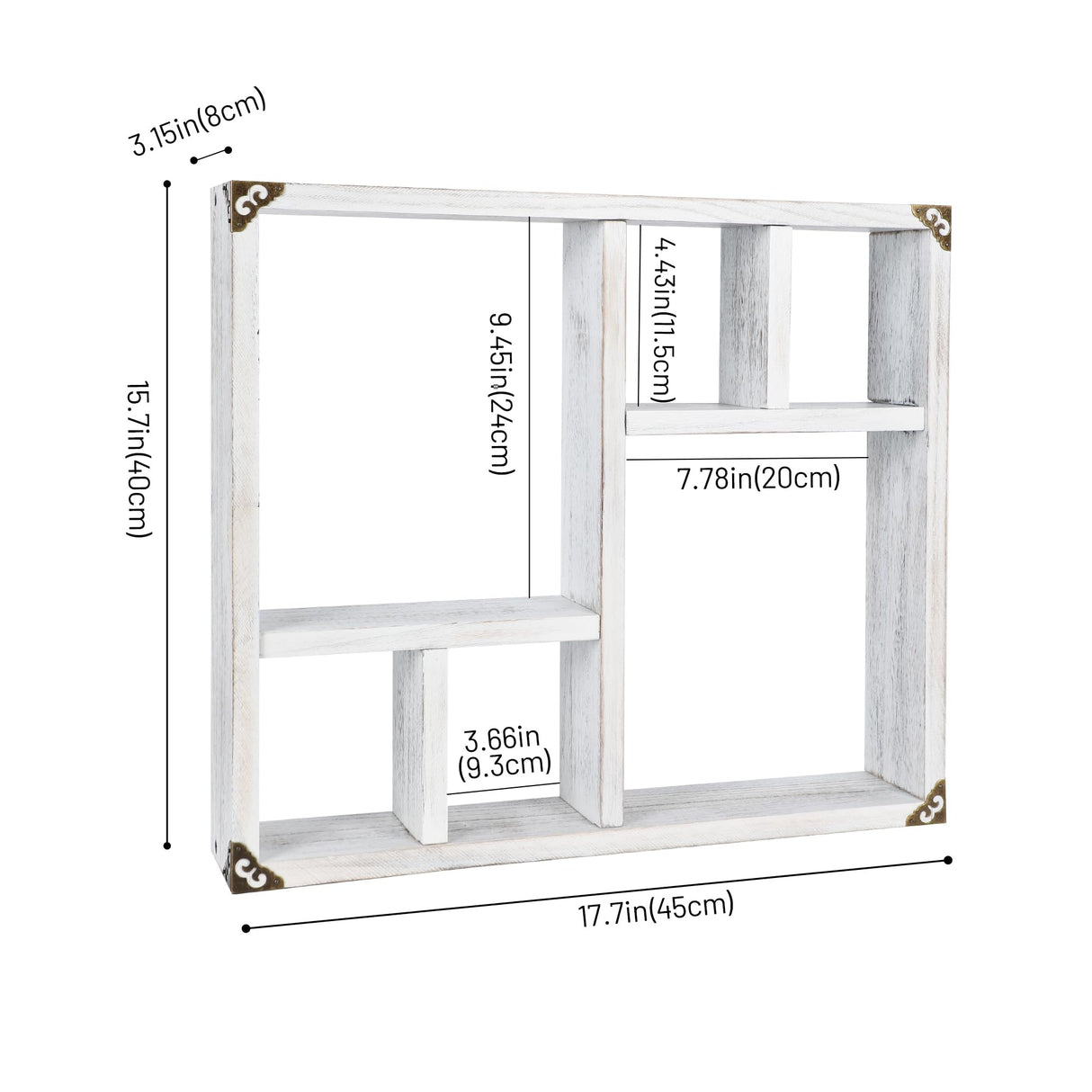 MITREL 17.7x15.7-Inch Shadow Box Display Shelf,6-Slot Rustic Floating Shelves,Larger Wood Trinket Shelf Freestanding Farmhouse Curio Shelf(6C-Rustic White) MITREL