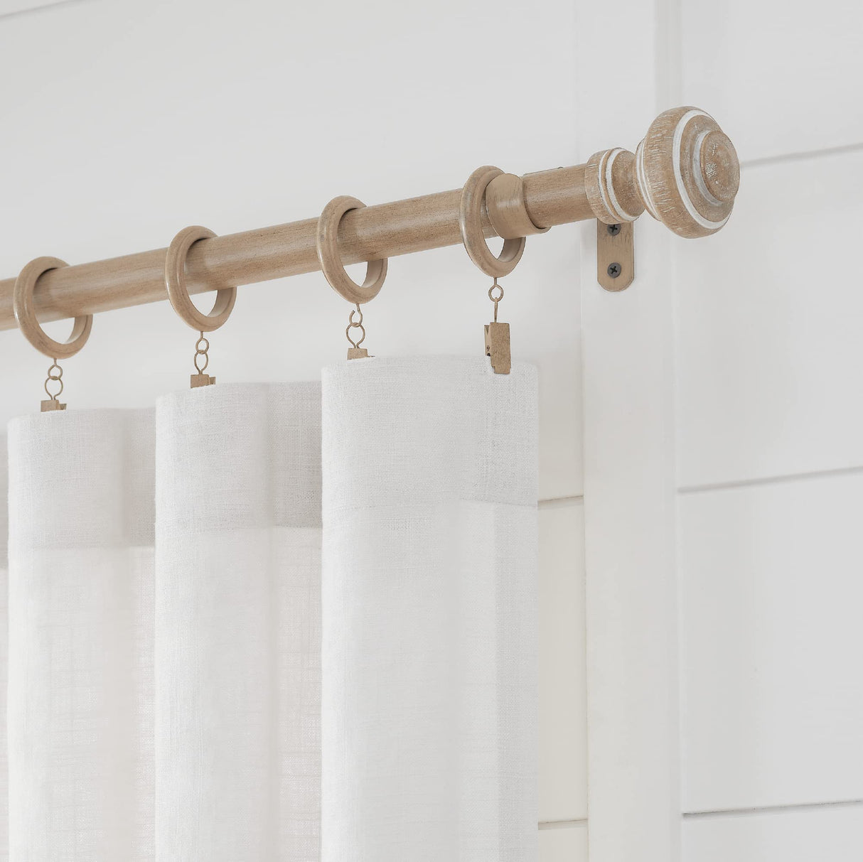 MODE Farmhouse Collection 1 1/8" Diameter Curtain Rod Set with Porch Doorknob Curtain Rod Finials and Steel Wall Mounted Adjustable Curtain Rod, Fits 36” to 72” Windows, Weathered Oak MODE