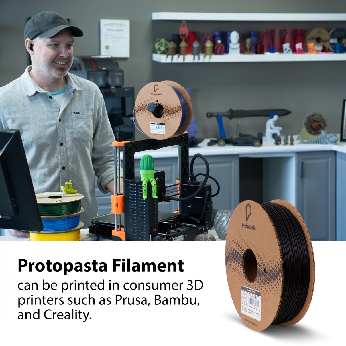 Protopasta 3D Printer Filament | PLA Filament 1.75mm | Black Recycled PLA | 1kg Spool Proto-Pasta