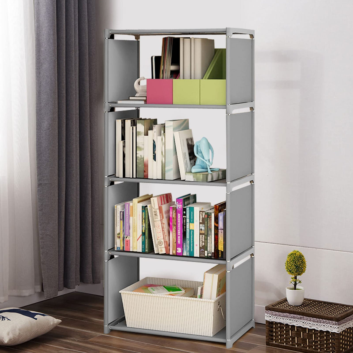 Kaichenyt Bookshelf 4-Tier Grey Open Storage Shelf Floor Standing Display Bookcase Modern Books Storage Shelves Open Bookshelf and Bookcase for Living Room, Home Office, 49(H) x15.74(L) x11(W) inch Kaichenyt