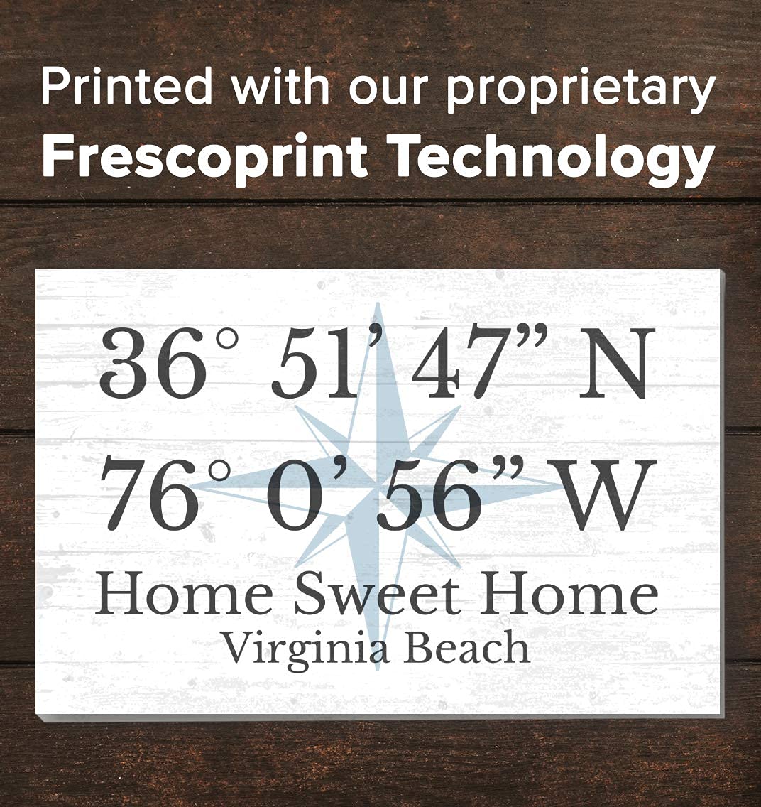 GPS Sign Personalized Location Custom Coordinates Beach House or Lake Home Address Latitude Longitude Wall Art Decor - Solid Wood - 16.5" x 10.5" (Compass GPS Sign) Broad Bay