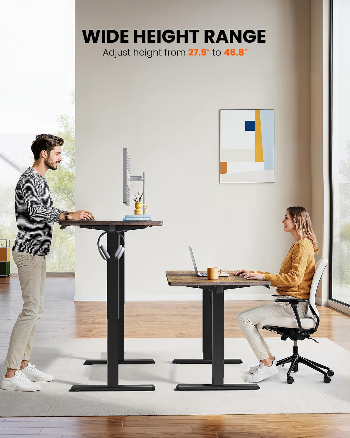 ErGear Electric Standing Desk, 48 x 24 inch Height Adjustable Sit Stand Up Desk, Computer Home Office Desk with 4 Memory Height Buttons, Two Pieces Desktop, Vintage Brown, EGESD110V ErGear