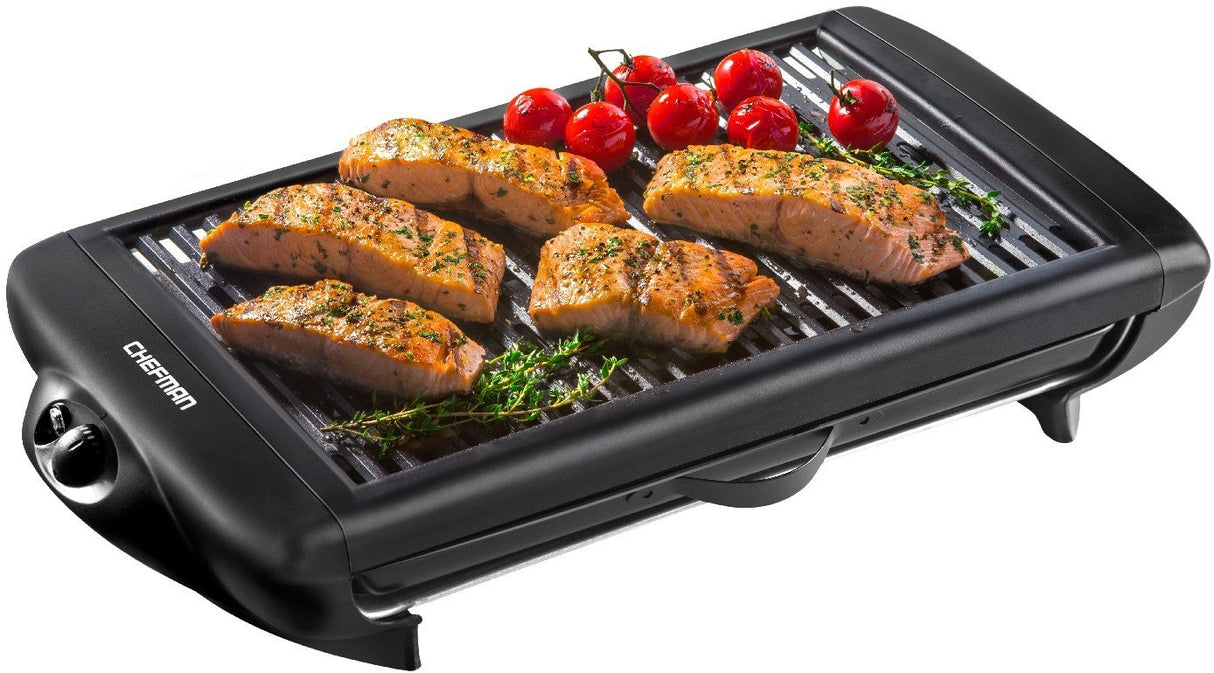 Chefman Electric Smokeless Indoor Grill w/ Non-Stick Cooking Surface & Adjustable Temperature Knob from Warm to Sear for Customized BBQing, Dishwasher Safe Removable Water Tray, Black Chefman