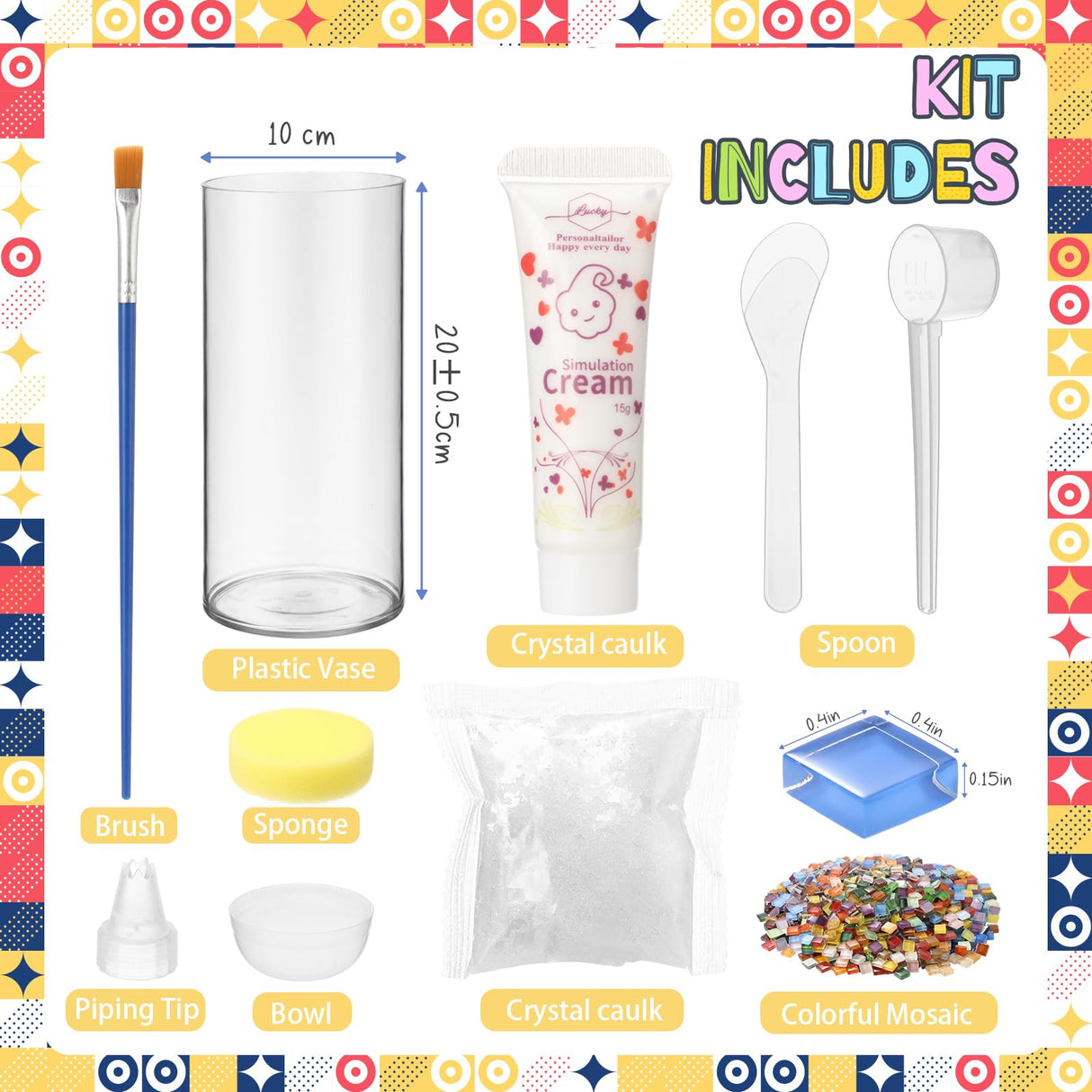 LemonRoad 2 Set DIY Mosaic Vase Kit Gifts for Adults Acrylic Cylinder Vases Arts and Crafts Kit with Complete Craft Accessories Supplies for Handmade Home Decor Painting Mosaic Lovers Birthday Gifts LemonRoad