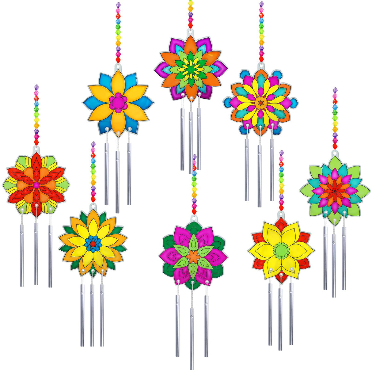 Winlyn 24 Sets Lotus Flower Suncatcher Wind Chimes Decorations DIY Window Paint Art Stickers Craft Kits Flower Sun Catchers for Kids Classroom Birthday Spring Summer Party Activities Art Project Winlyn