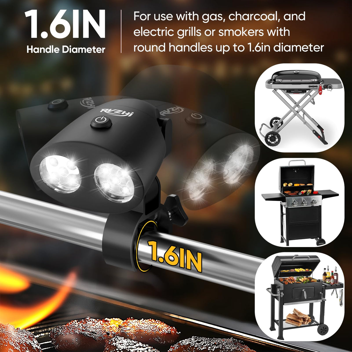 Grill Light Grilling Accessories: Valentines Day Gifts for Him Husband, Grilling Gifts for Men, Smoker BBQ Accessories for Outdoor Grill, BBQ Light with Two Brightness Settings, 3 Batteries Included RVZHI