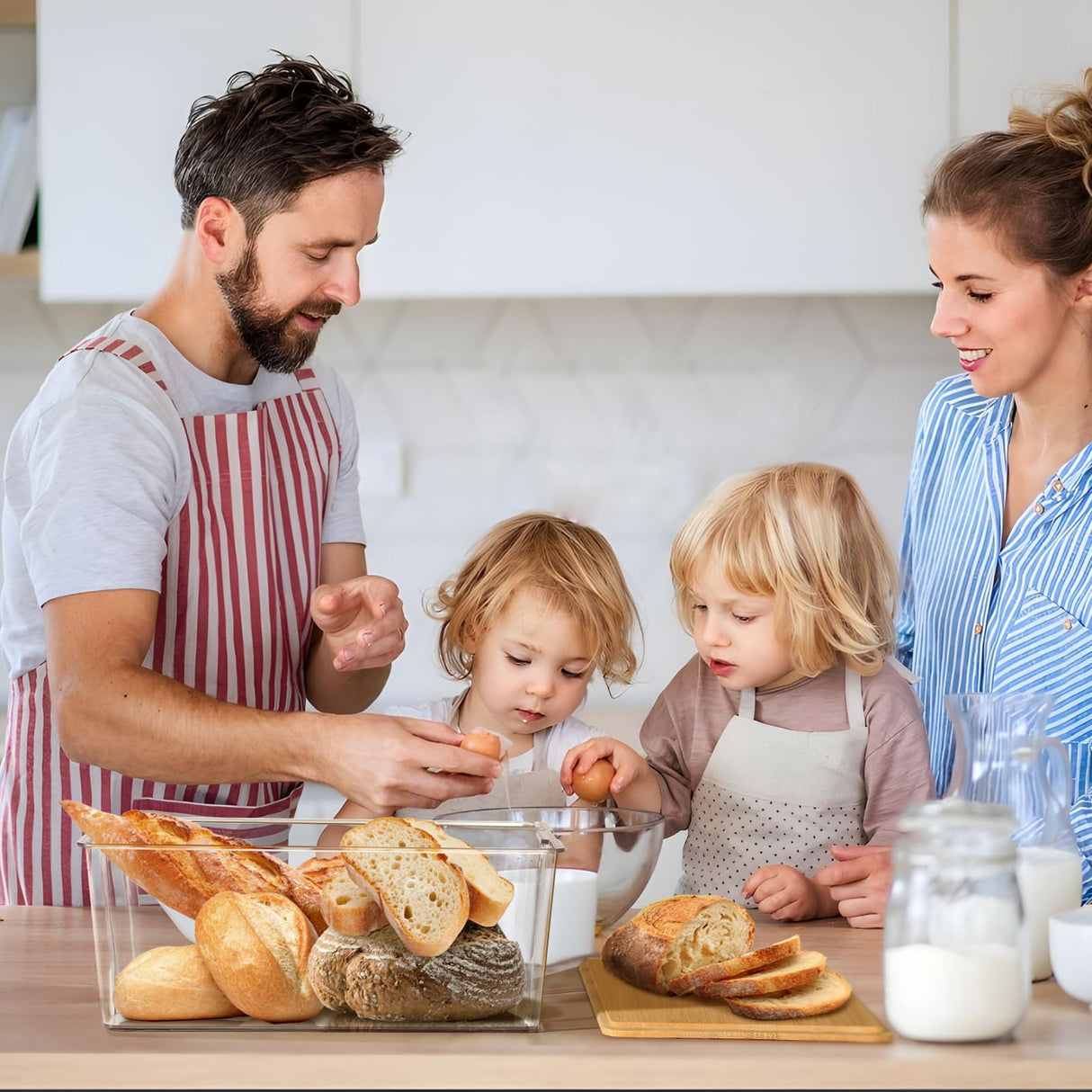 Qilinba 2 Pcs Clear Bread Box with Bamboo Board Lid for Kitchen Countertop, Bread Storage Container for Homemade Bread Qilinba