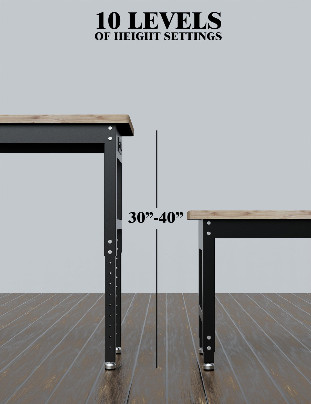 GarveeTech Adjustable Height Workbench, 48" Rubber Wood Top Heavy Duty Work Bench with Power Outlets, 2200 LBS Load Capacity Hardwood Work Bench Table for Workshop, Garage, Office, Home GarveeTech