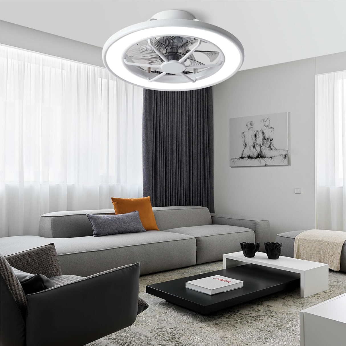 ocioc Low Profile Ceiling Fans with Lights,18 in Smart Ceiling Fans with Alexa/Google Assistant/App Control Color Changing LED-RGB Back Ambient Light for Bedroom ocioc