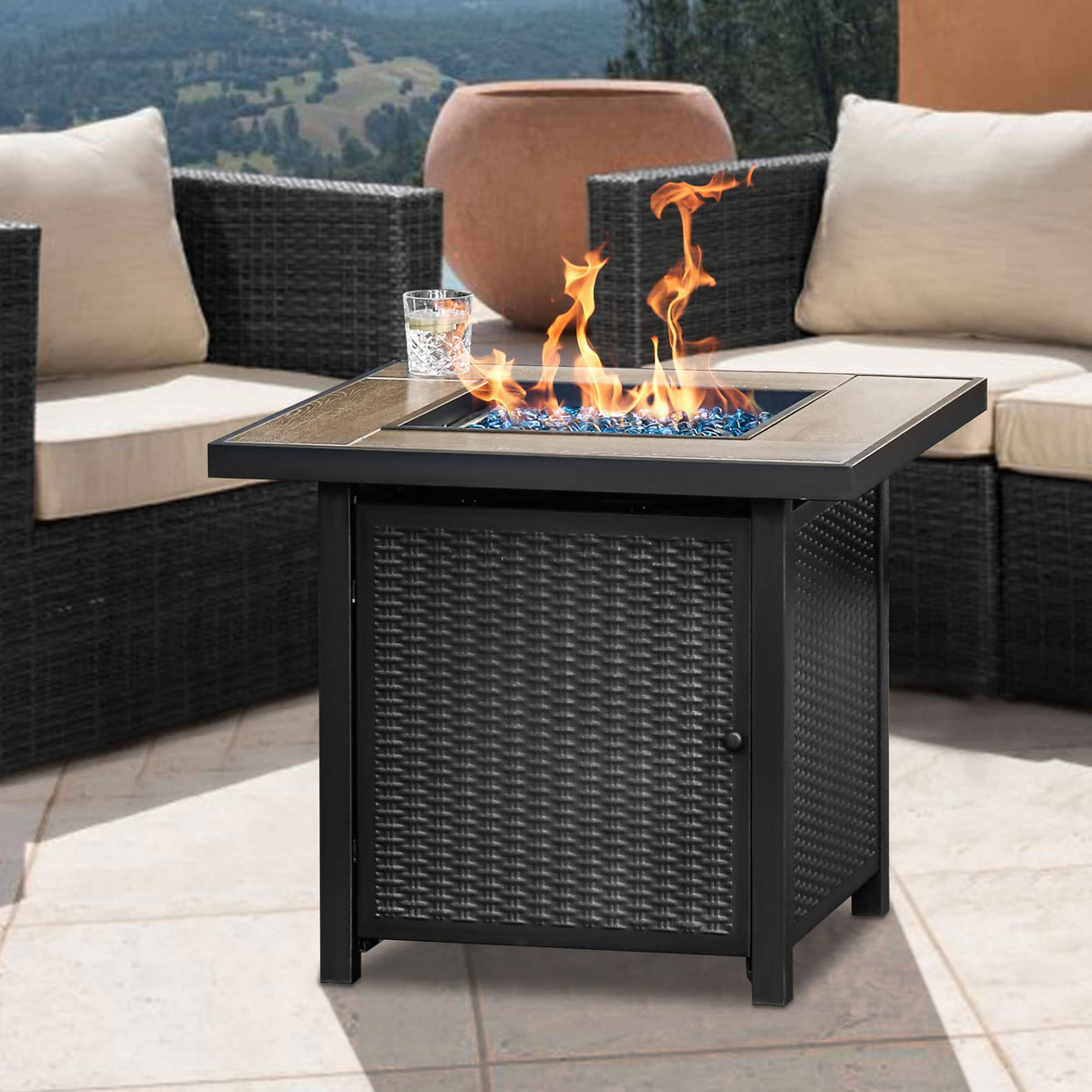 BALI OUTDOORS 50000 BTU Propane Fire Pit for Outdoor, 30 in Fire Pit Table Outdoor, Square Firepits for Outside Backyard, Patio BALI OUTDOORS