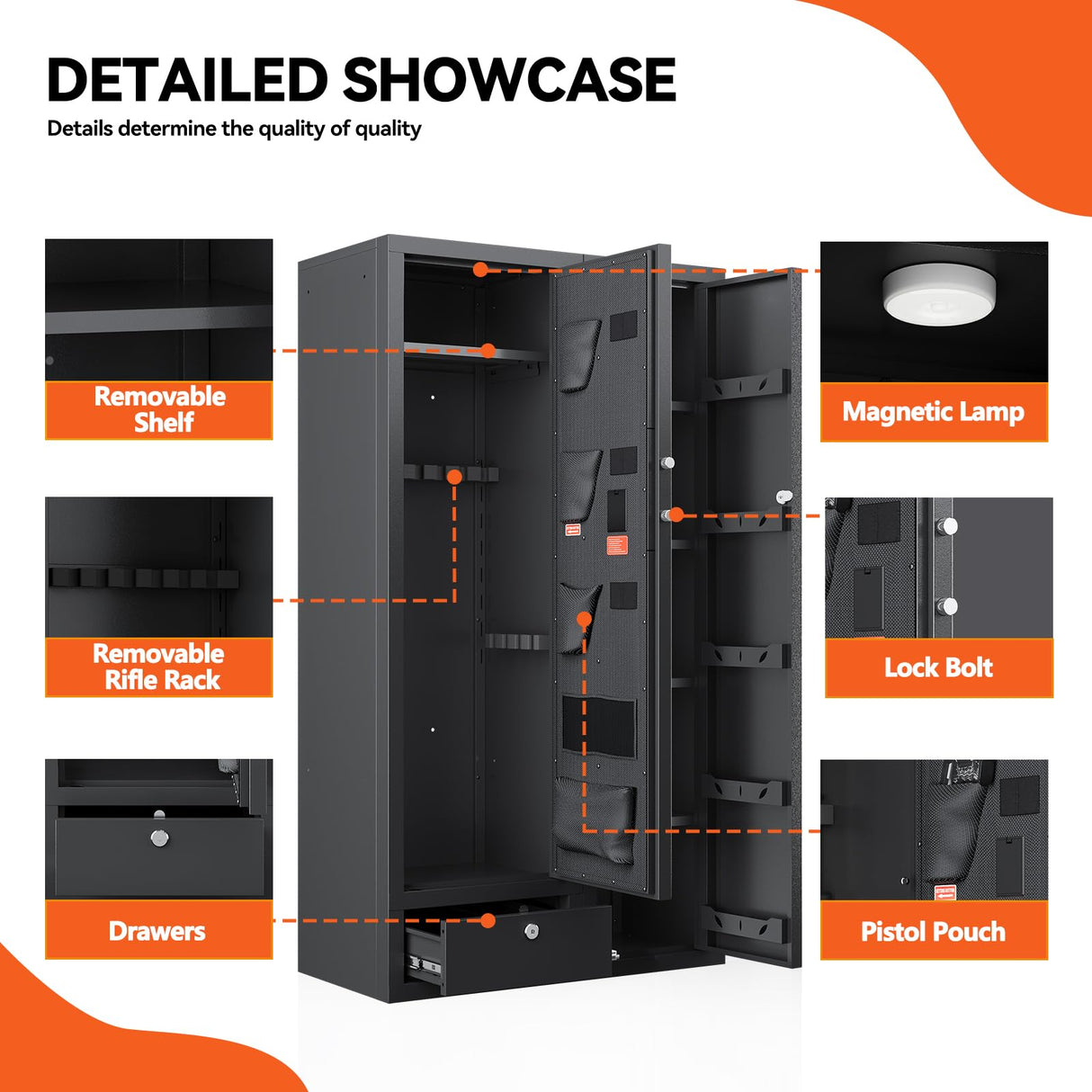 KAER 15-20 Gun Safe,Gun Safes for Home Rifle and Pistols,Large Gun Safes for home and Shotgun, Large Gun Safes for home and Shotgun, Quick Access Shotguns Rifle Cabinet,with Drawer and Removable Shelf KAER