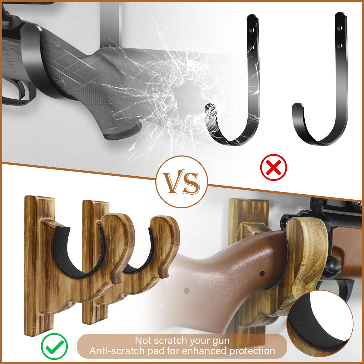 Giassvio Rifle Gun Rack Wall Mount - Wooden Shotgun Hooks Holder Horizontal, Single Gun Display Hanger for Wall, Charcoal Brown Giassvio