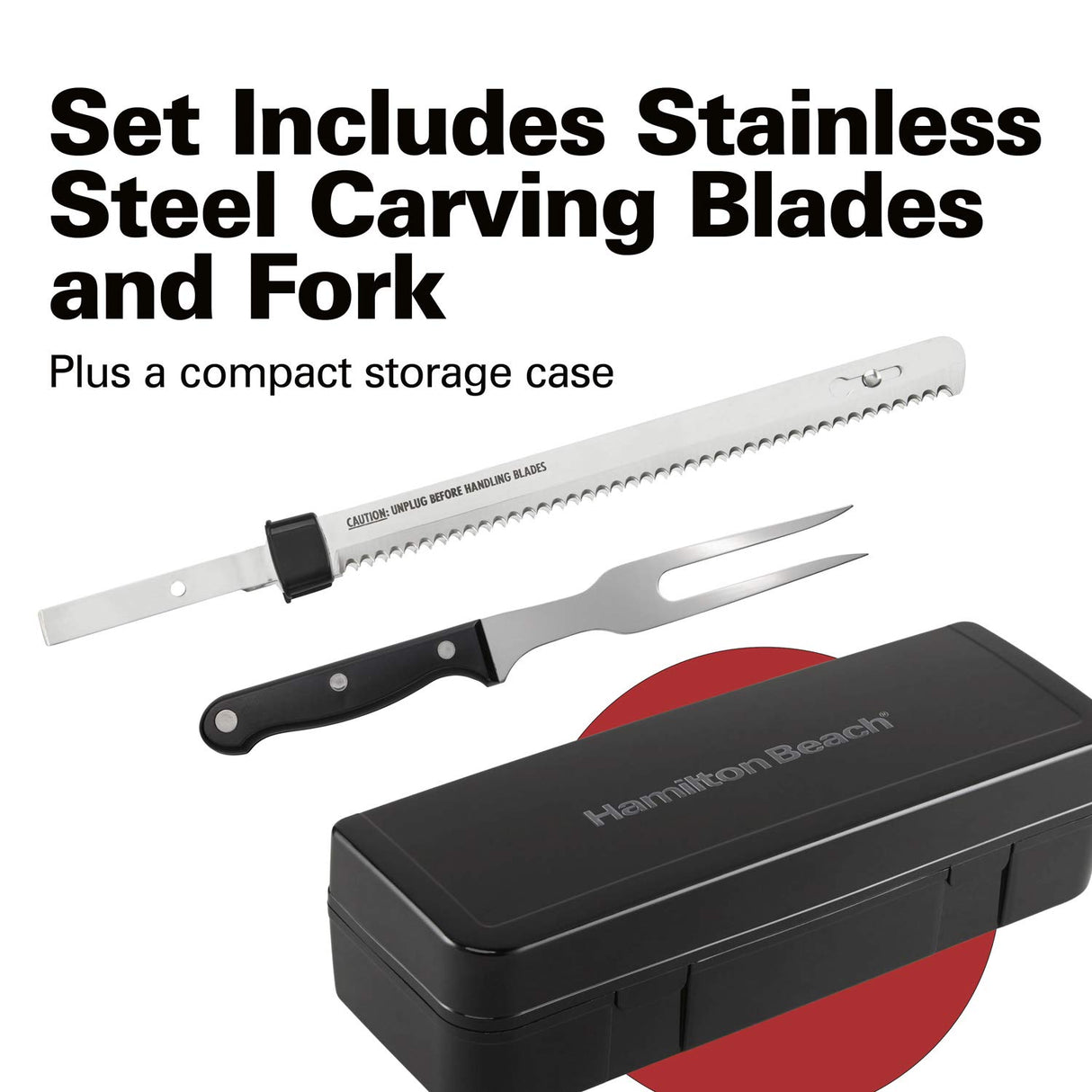 Hamilton Beach Set Electric Carving Knife for Meats, Poultry, Bread, Crafting Foam and More, Storage Case and Serving Fork Included, Black (74277) Hamilton Beach