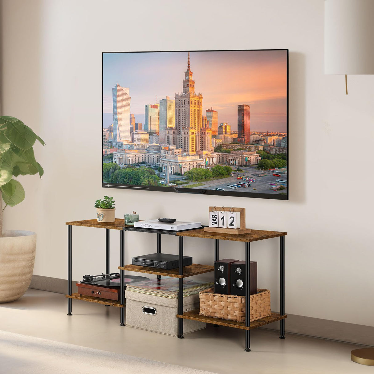 50 inch TV Stand for Bedroom Rustic Brown TV Entertainment Center with Storage 3 Tier TV Table Stand for Living Room TV Console Table for 50 43 40 32 inch TV Luplom