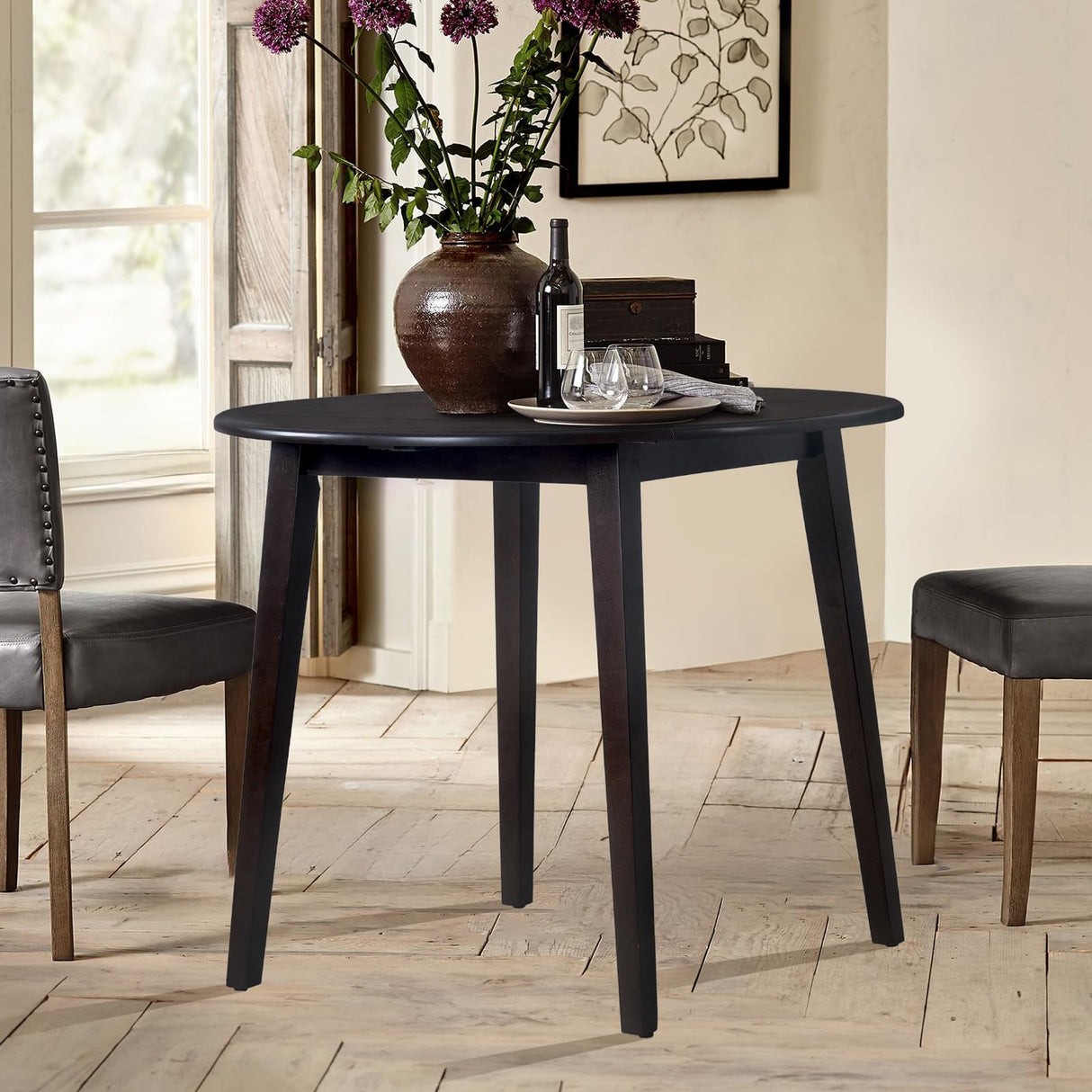 COLAMY 35.8" Wooden Kitchen Table, Expandable Folding Round Table for Small Spaces, Small Kitchen, Drop Leaf Dining Room Desk for Space, Home, Apartment, Office - Darkbrown COLAMY