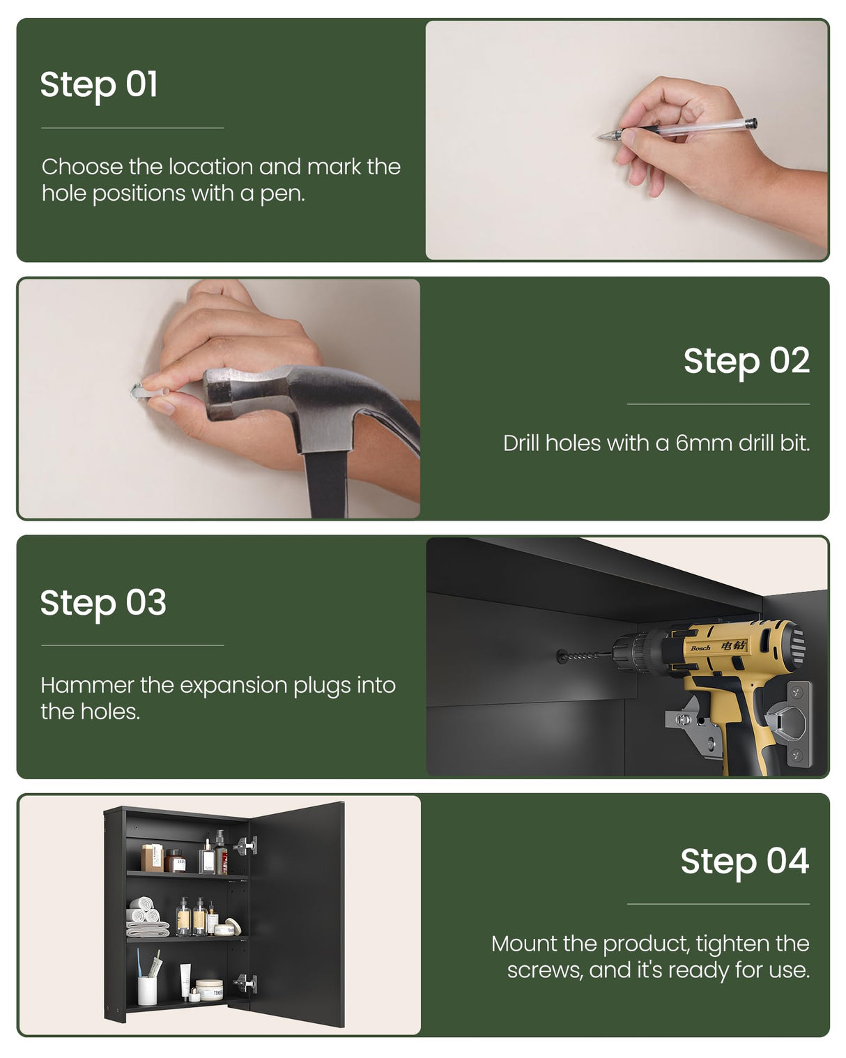 CHOEZON Bathroom Medicine Cabinet, Wall-Mounted Bathroom Vanity with Mirror, Bathroom Medicine Cabinet with Storage Function, Hanging Storage Cabinet, Adjustable Shelves, Black CHOEZON