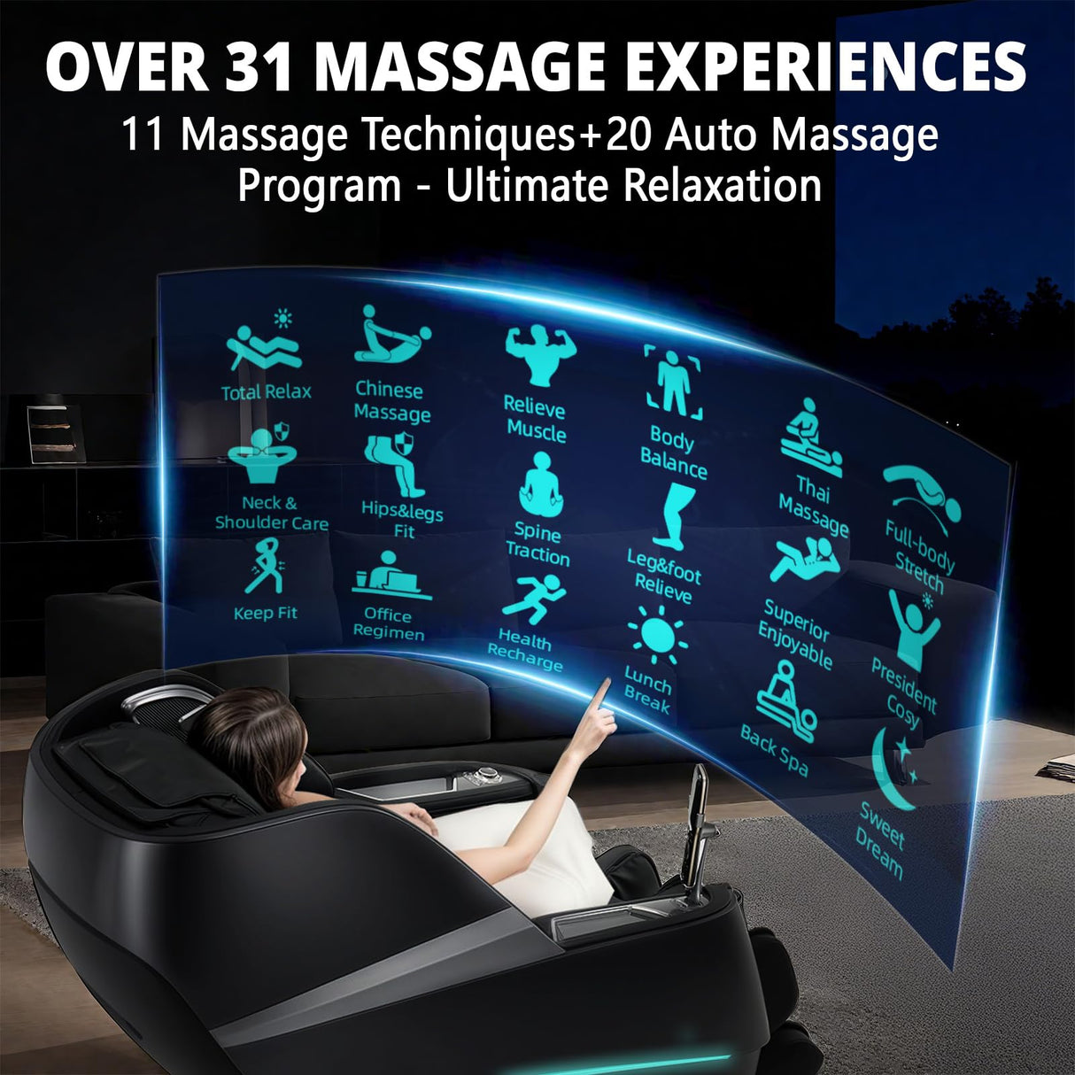 HealthRelife 4D Massage Chair Full Body Zero Gravity Recliner - 55“ SL-Track,20 Auto Modes,11 Massage Technique,40 Airbags Massage,with Yoga Stretch,APP Control,Negative Oxygen lons (Black) HealthRelife