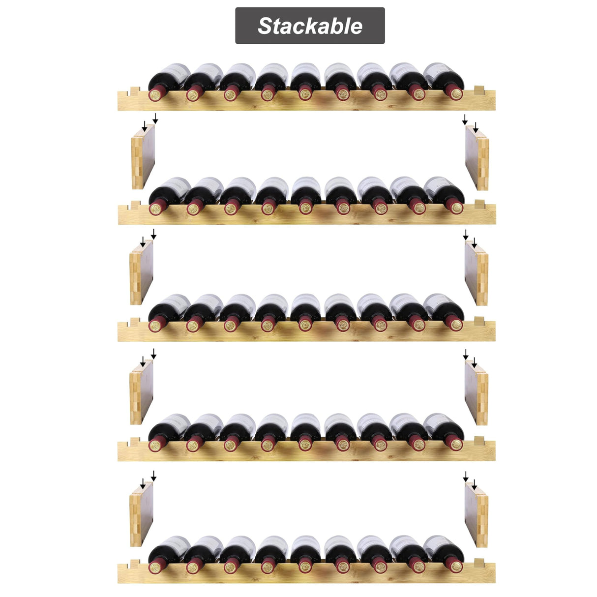 Finnhomy Wine Rack 45-Bottle 5-Tier Natural Bamboo Display Wine Storage Shelves Stackable Wine Bottle Holder Finnhomy
