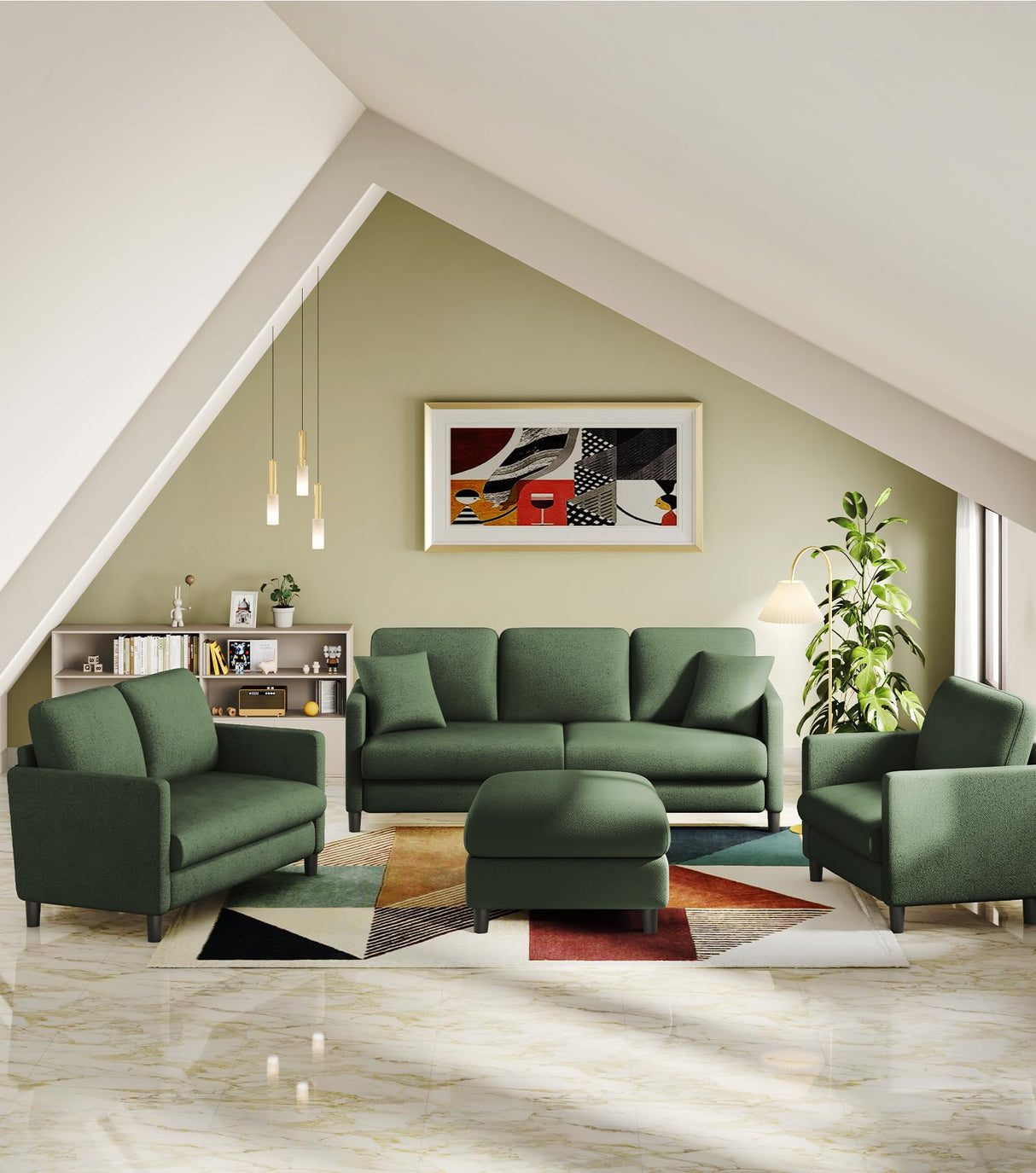 Welzona 83" Sofa Couch, Comfy Couches for Living Room, Teddy Fleece Sofas for Living Room, Tool-Free Setup Loveseat Sofa, All-Wood Love Seat Couches, Small Couch 2 Pillow Included, Green Welzona