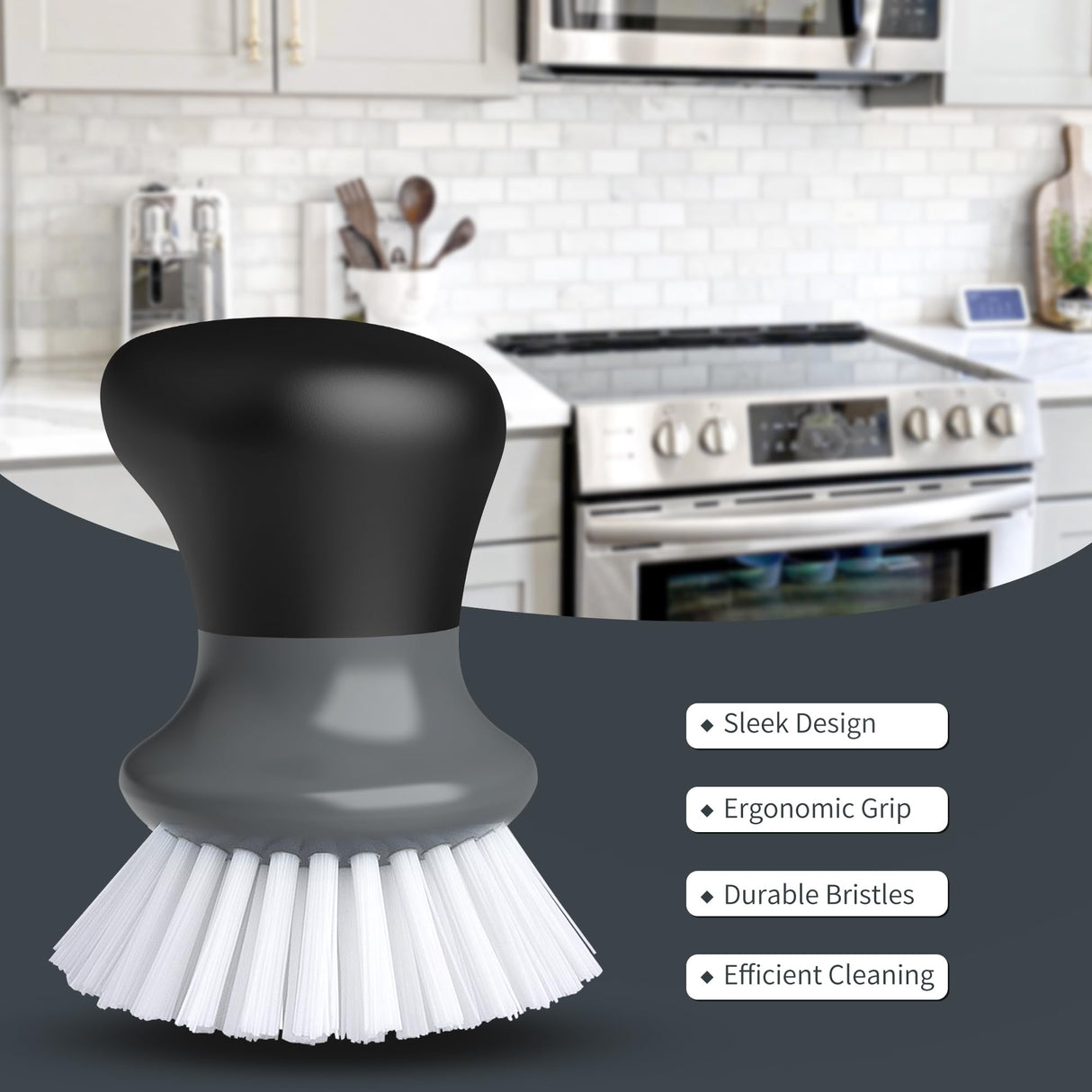 MR.SIGA Dish Scrub Brush, Palm Brush Dish Scrubber with Ergonomic Grip, Kitchen Brushes for Dishes, Gray, Pack of 2 MR.SIGA