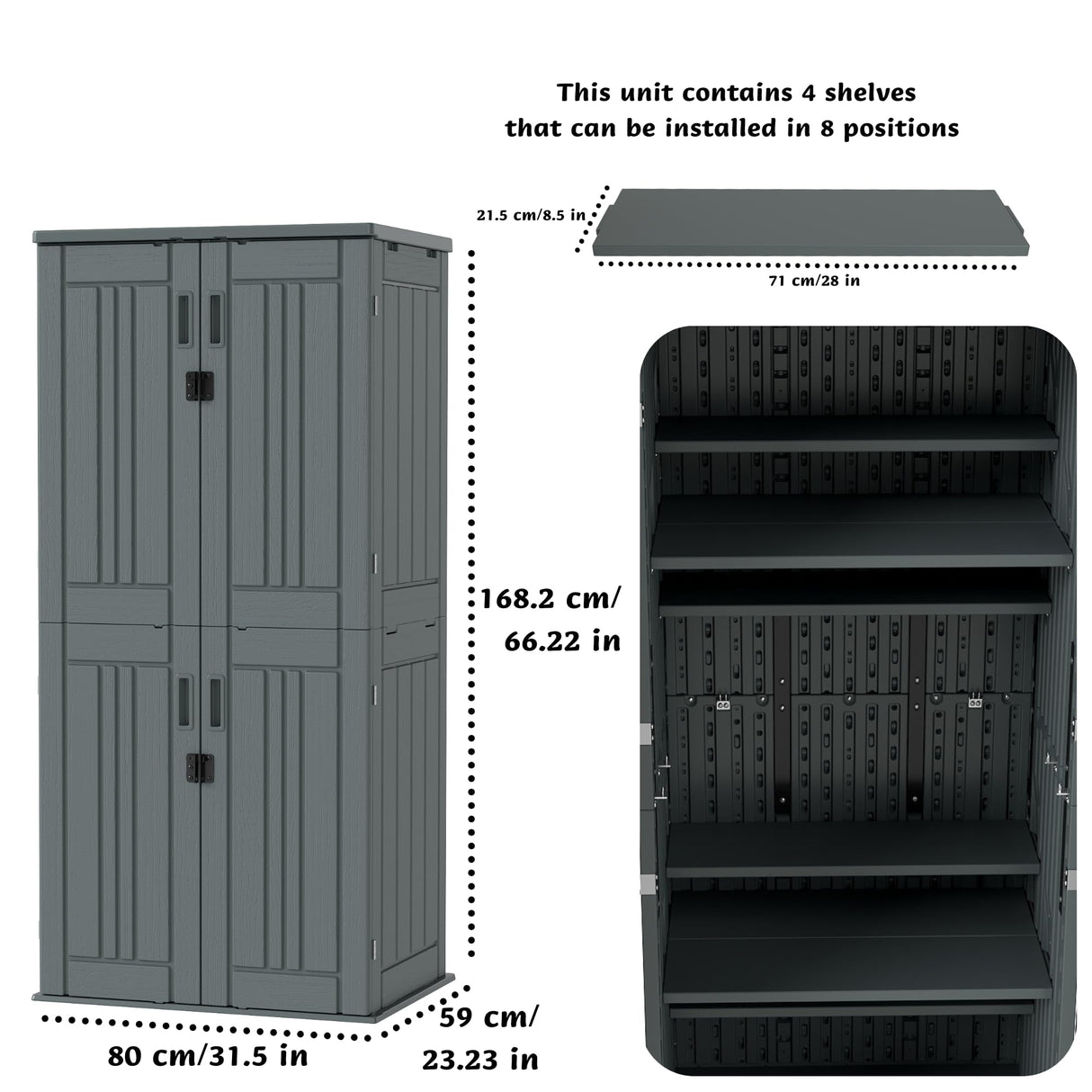 EHHLY Heavy Duty Tall Storage Cabinet Outdoor Weatherproof, 28 Cuft Garage Storage Cabinet with 4 Adjustable Shelves, Lockable Kitchen Pantry Closer Organizer, 31Wx23Lx66H, Sage Grey EHHLY