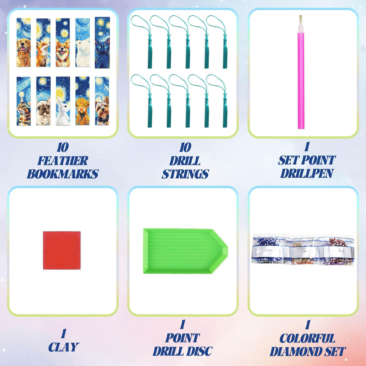 beinkmake 10Pcs Animals and Starry Sky 5D Diamond Art Bookmarks Cute Diamond DIY Painting Bookmarks Rhinestones Beaded Tassel Acrylic Bookmark for Adult Beginner Crafts beinkmake