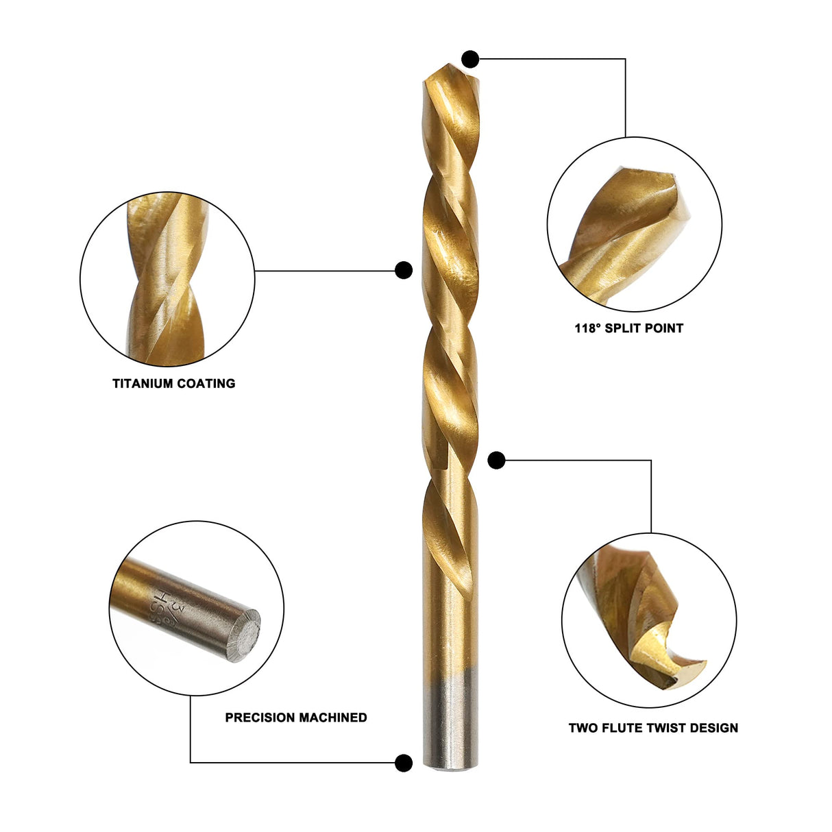 GMTOOLS 99 Pcs Drill Bit Set, 135° Tip Titanium Coated High Speed Steel, Twist Drill Bit Kit for Iron, Aluminum Alloy, Copper, Wood, Plastic, with Hard Storage 1/16"-3/8" GMTOOLS