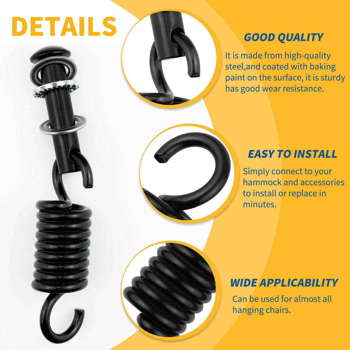 Hammock Chair Ultimate Hanging Kit by JPKTA - 500lbs Capacity Egg Hammock Chair Spring Hook and Pin Plug Hardware Black for Hanging Basket Chairs Hammock and Porch Swings Replacement Parts JPKTA
