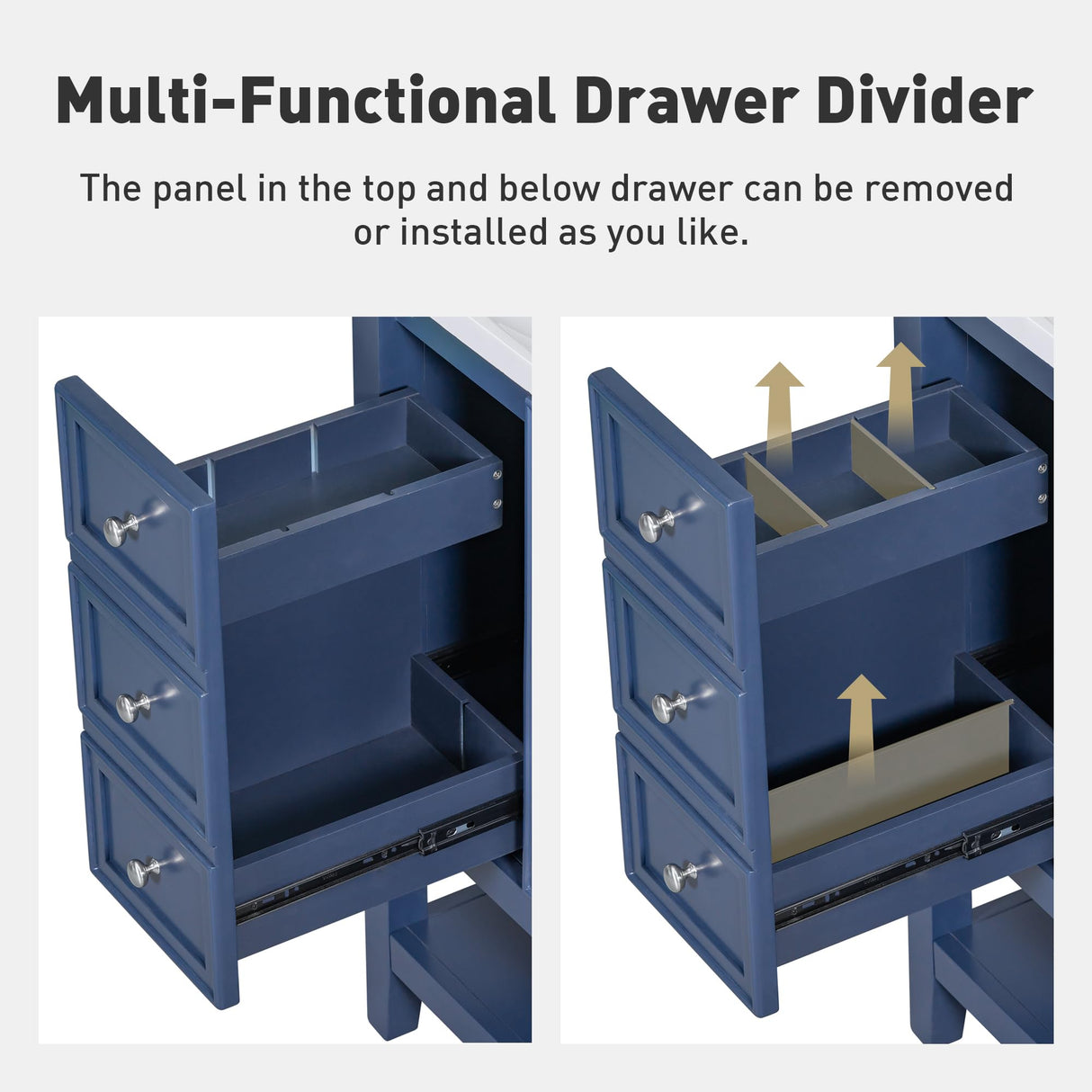 THINK 30 36" Bathroom Vanity,Vanity with Sink Combo, One Cabinet and Three Drawers, Solid Wood and MDF Board,Blue THINK 30