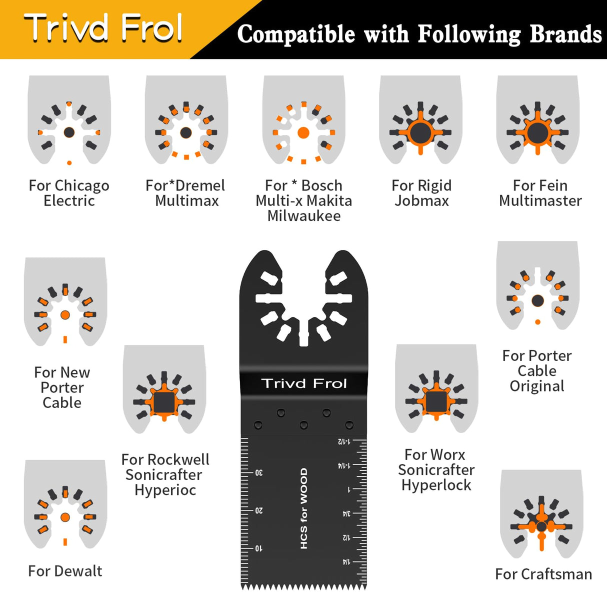 Trivd Frol 100PCS Oscillating Saw Blades, Professional Universal Titanium Multitool Blades for Wood Plastics Metal, Quick Release Multi Tool Blades Kits Fit Dewalt Ryobi Milwaukee Rockwell Fein Trivd Frol