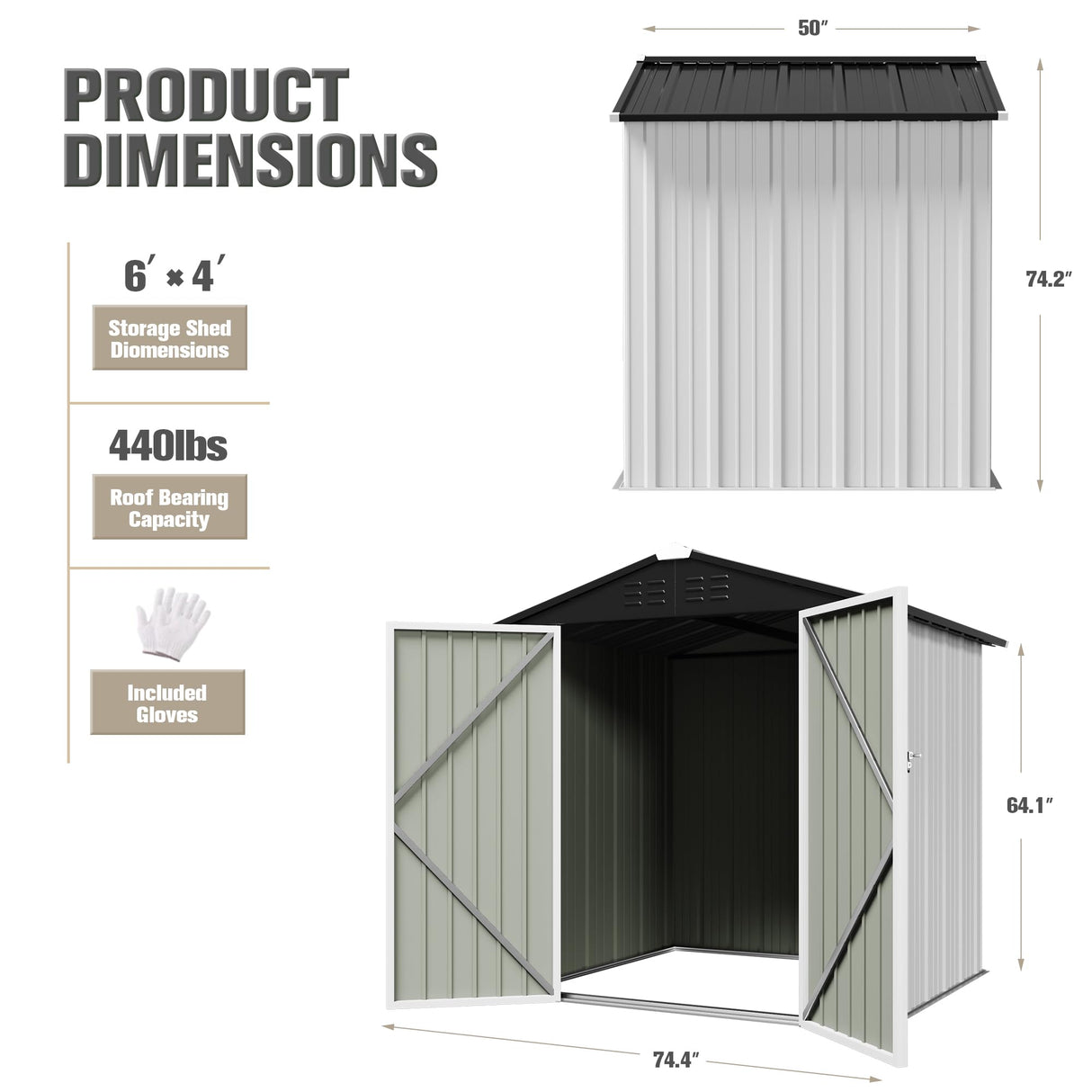 JUMMICO Metal Outdoor Storage Shed 6 x 4 FT Metal Shed with Lockable Door,Waterproof Garden Tool Shed Storage House for Backyard Patio Lawn,White JUMMICO