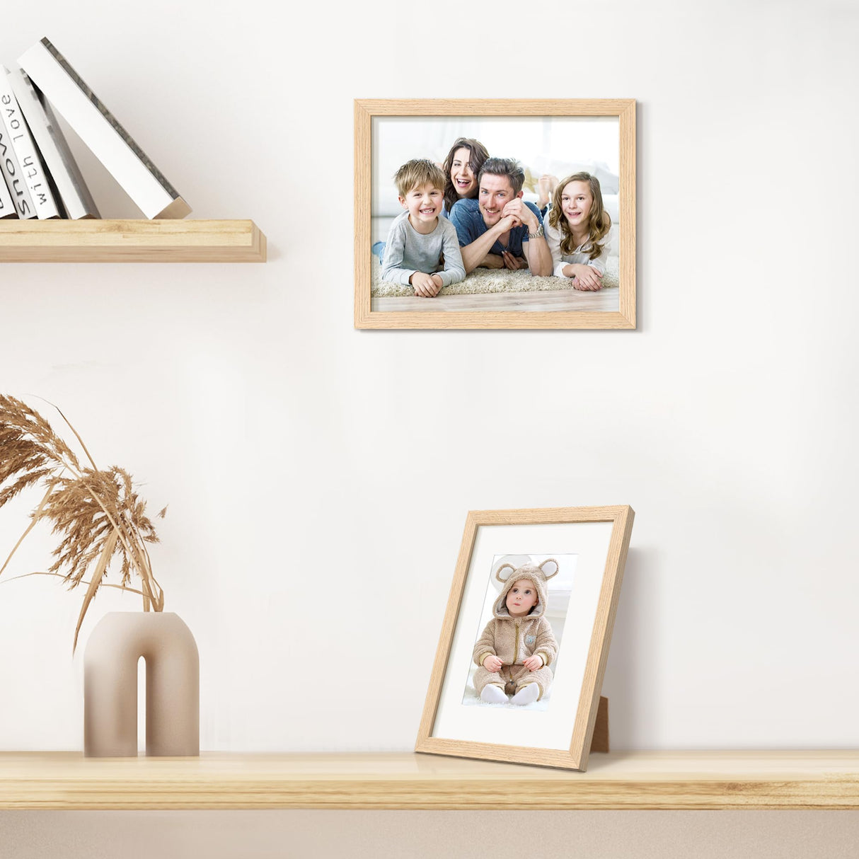 upsimples 8x10 Picture Frame, Natural Solid Wooden Picture Frames, Display 5x7 with Mat or 8 x 10 Without Mat, Wall or Tabletop, 1 Pack upsimples