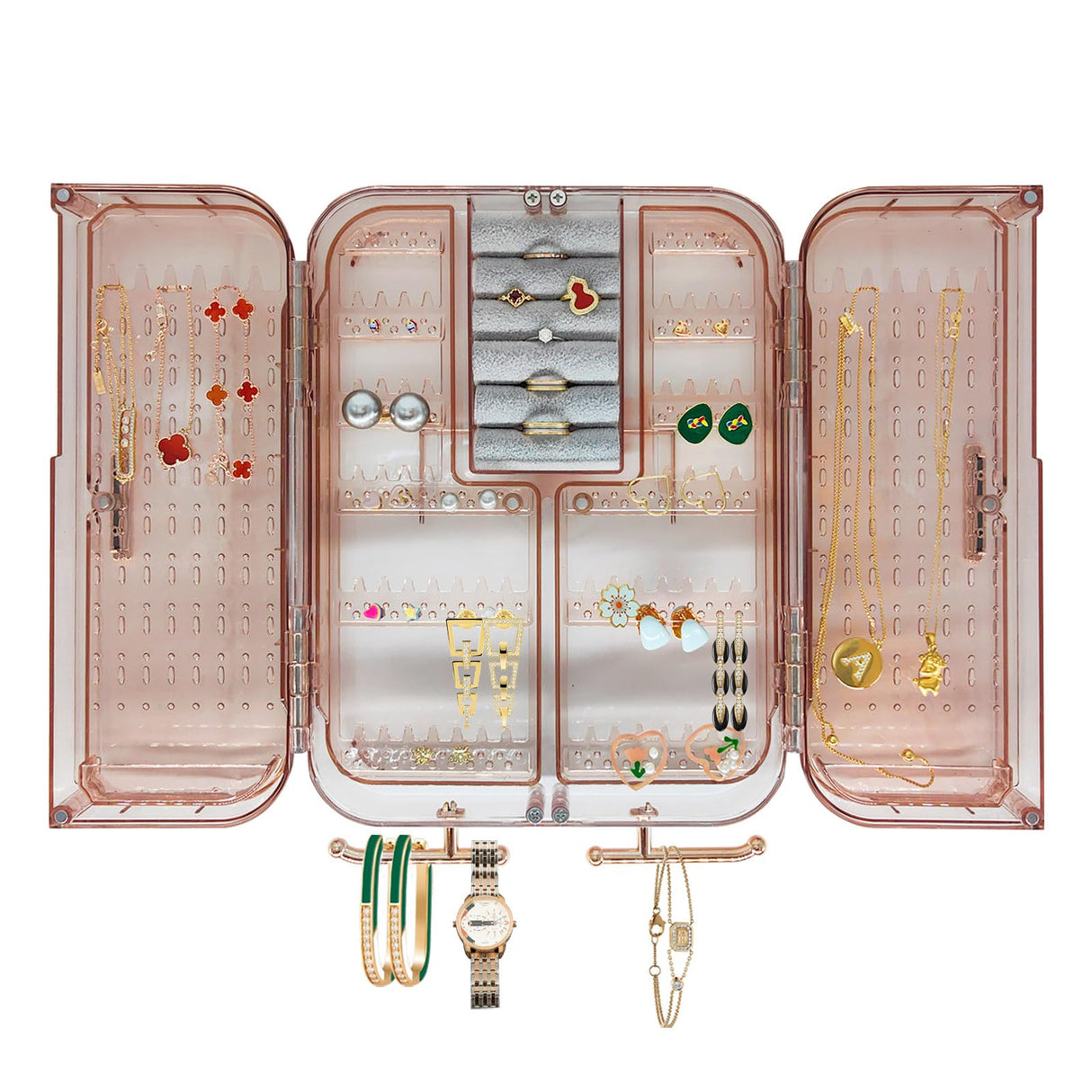 Qryval Wall Mounted Jewelry Organizer, No Punching Installation, Hanging Jewelry Organizer Box and Storage Case, Necklace Earring Holder Organizer Wall for Women Teen Girls (Mocha Brown) Qryval