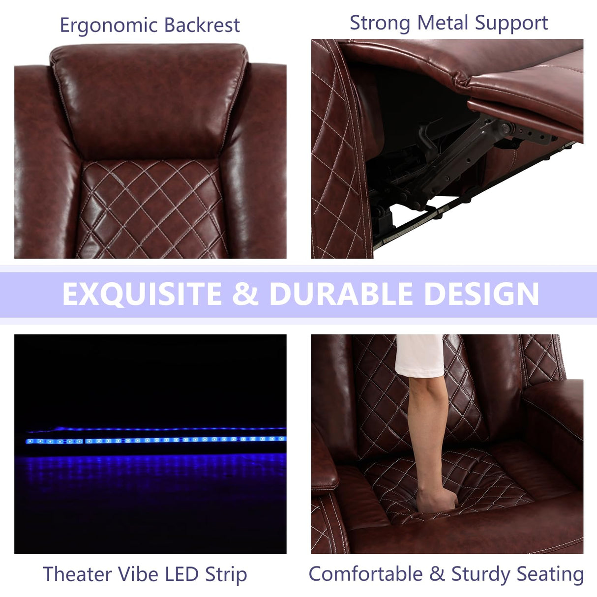 Anthato Leather Power Recliner Sofa Set, 2 Piece Reclining Sofa and Loveseat Set, Reclining Loveseat Couch Recliner Sets with Coffee Table, Living Room Furniture for House/Home Theater, Burgundy Red Anthato