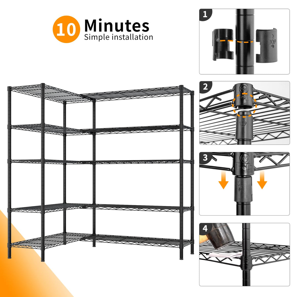 Karl home Storage Shelves 5 Tier Adjustable Garage Storage Shelving, Double Row, Powder Coated Black, Flexible Layer Spacing, for Retail & Exhibition, 70×16×71 inches Karl home
