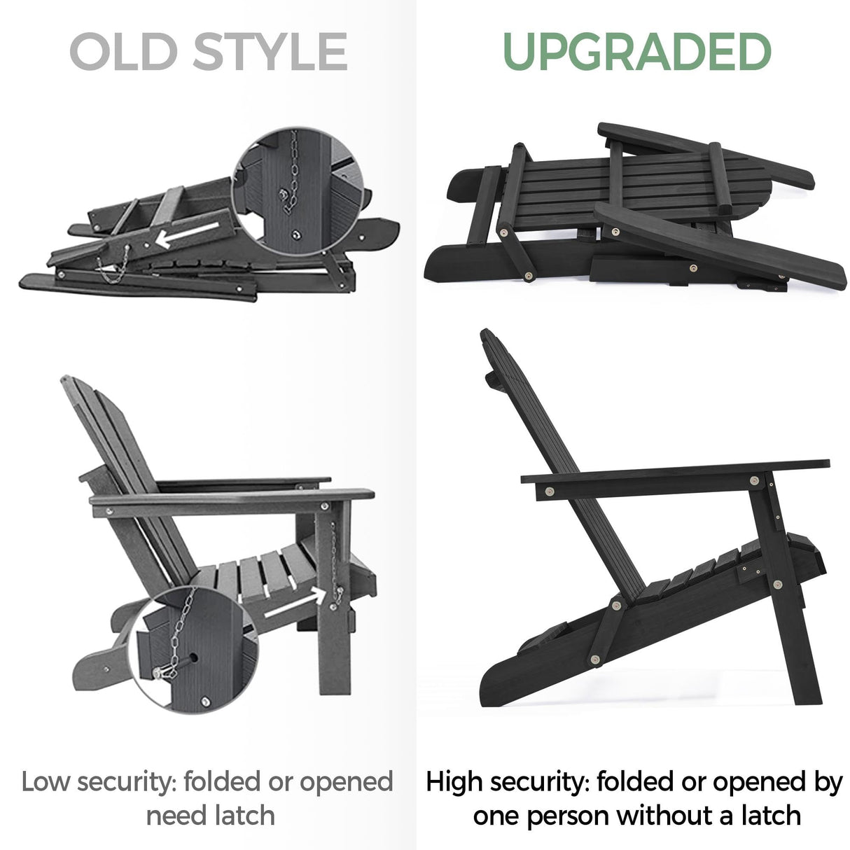 Yaheetech Folding Adirondack Chair Set of 6 Outdoor, 300LBS Solid Wood Garden Chair Weather Resistant, Fire Pit Lounge Chairs for Garden/Yard/Patio/Lawn, Black Yaheetech