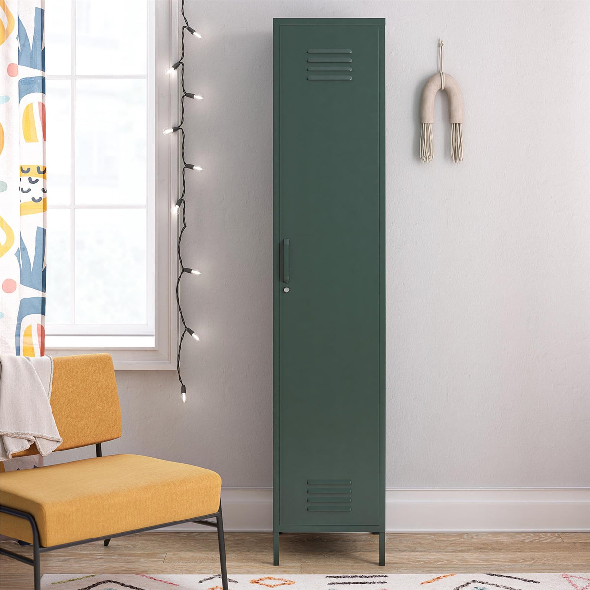 Novogratz Cache 1-Door Tall Single Metal Locker Style Storage Cabinet, Hunter Green Novogratz