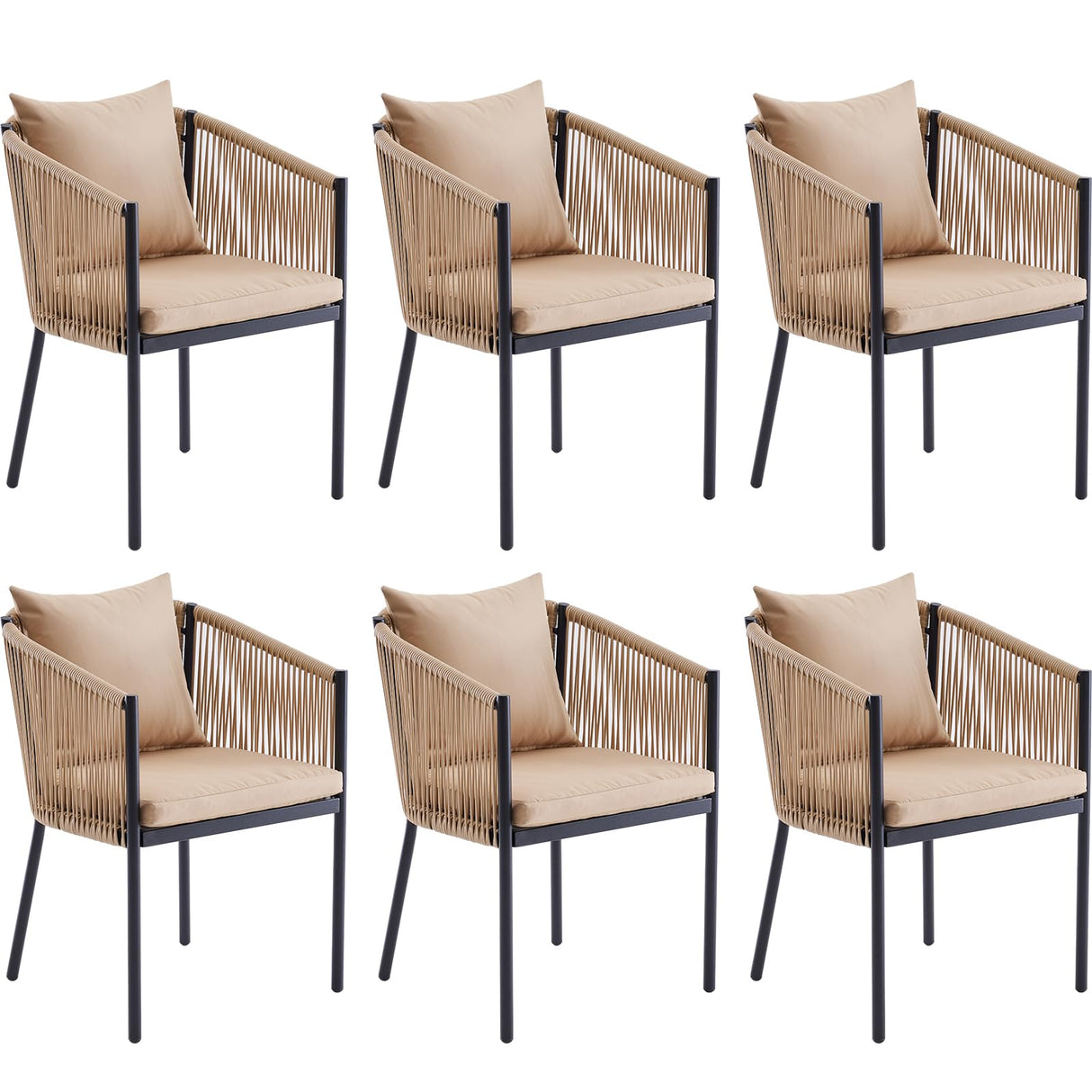 Soohow 6 Pieces Outdoor Chairs, Patio Dining Chairs, Rattan Wicker Chair Set with Cushions for Garden, Deck, Backyard(Beige) Soohow