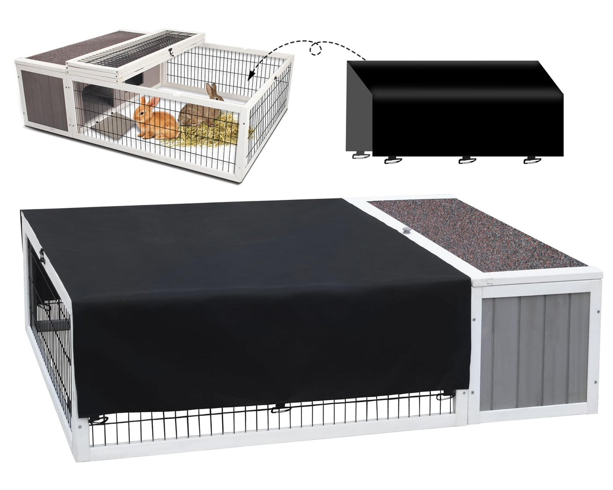 Tortoise House Habitat Wooden with Waterproof Cover, Chicken Coop with Run Rabbit Hutch Small Animal Hutch Enclosure Indoor/Outdoor-Grey + White Trim Rockever